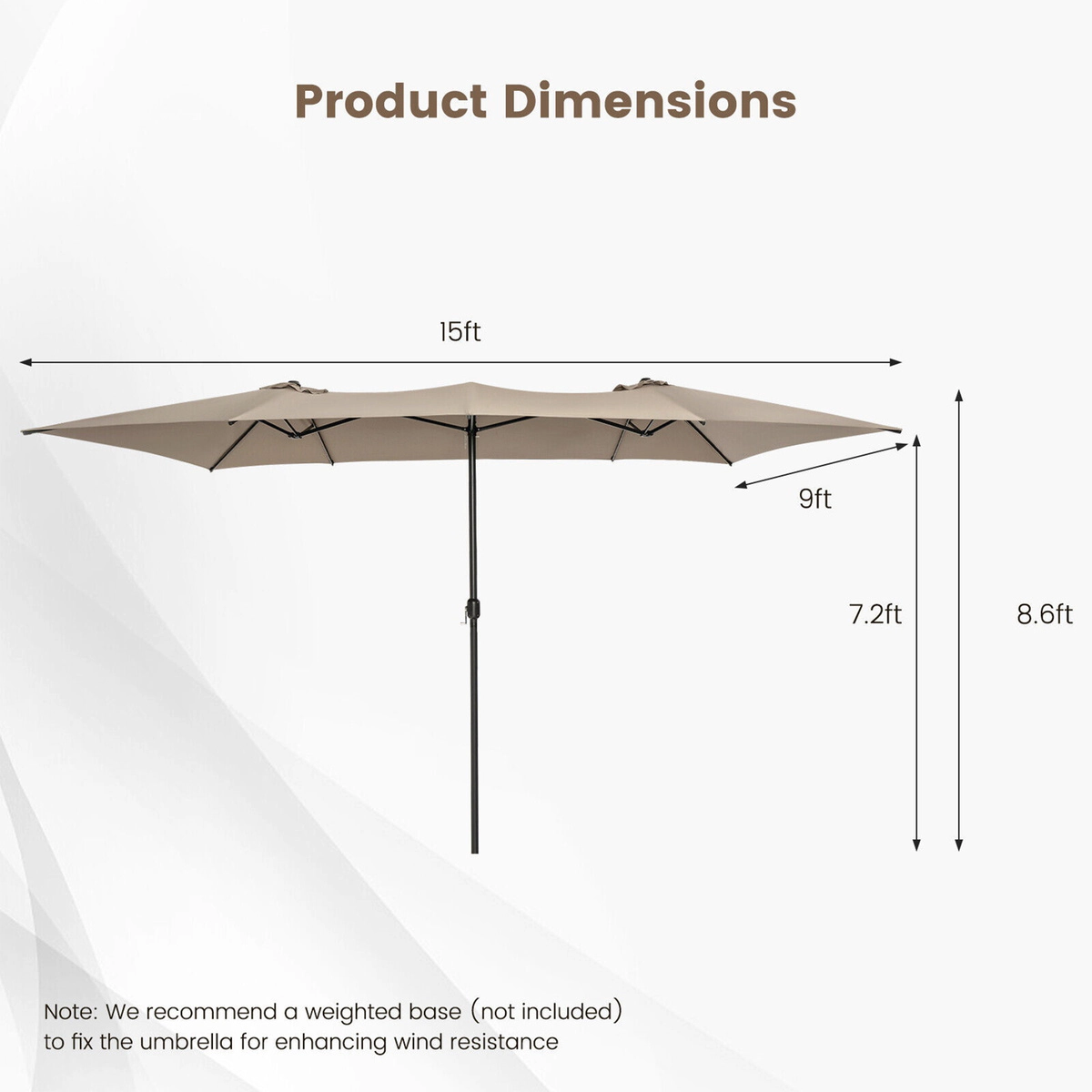 SUGIFT 15-ft Double-Sized Patio Umbrella with Crank Handle, Vented Tops and 10-Rib Metal Frame 15 x 9 x 8.6 in Brown
