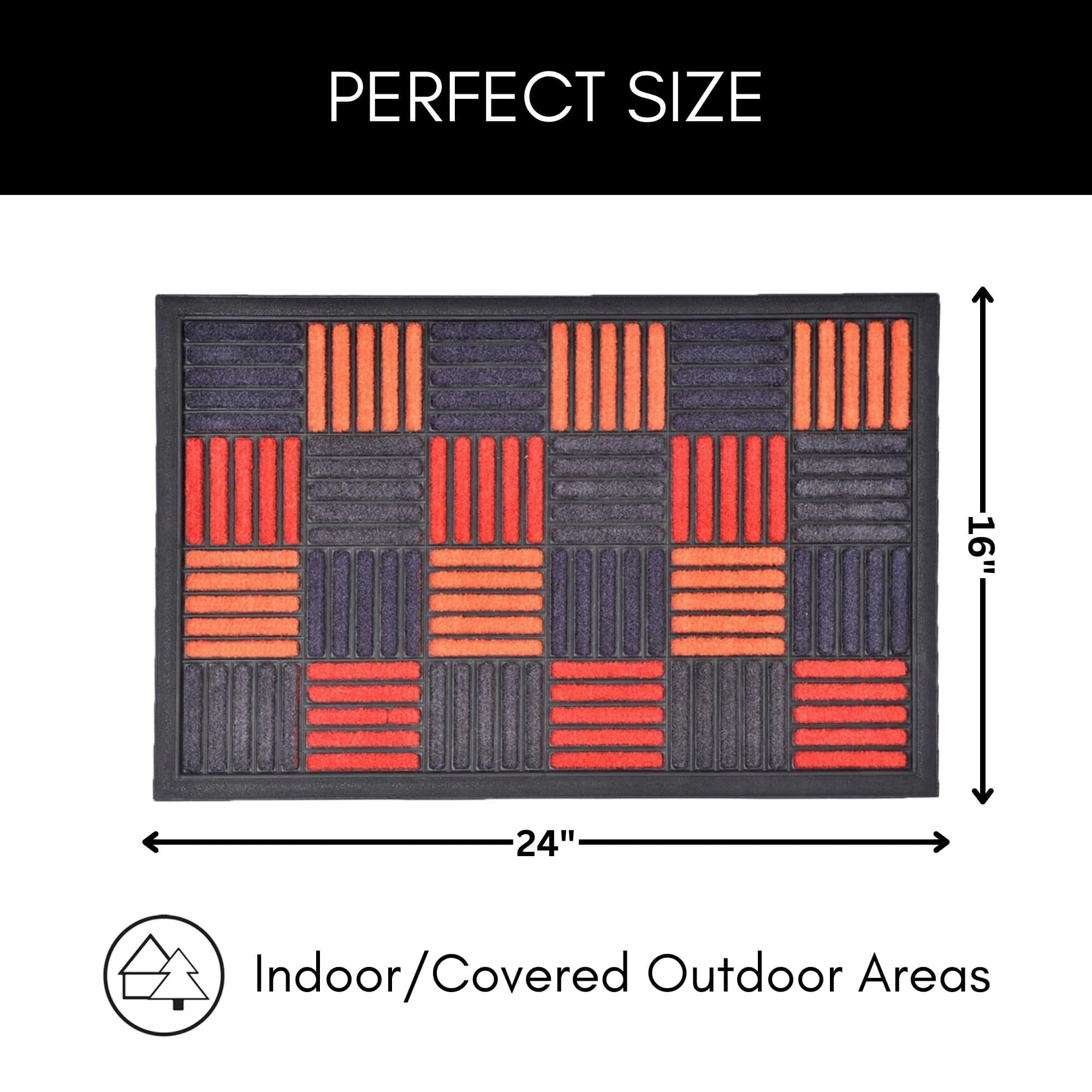 Evideco French Home Goods Orange Red Gray Caroll Checkered Nylon Doormat 24 x 16 Inches
