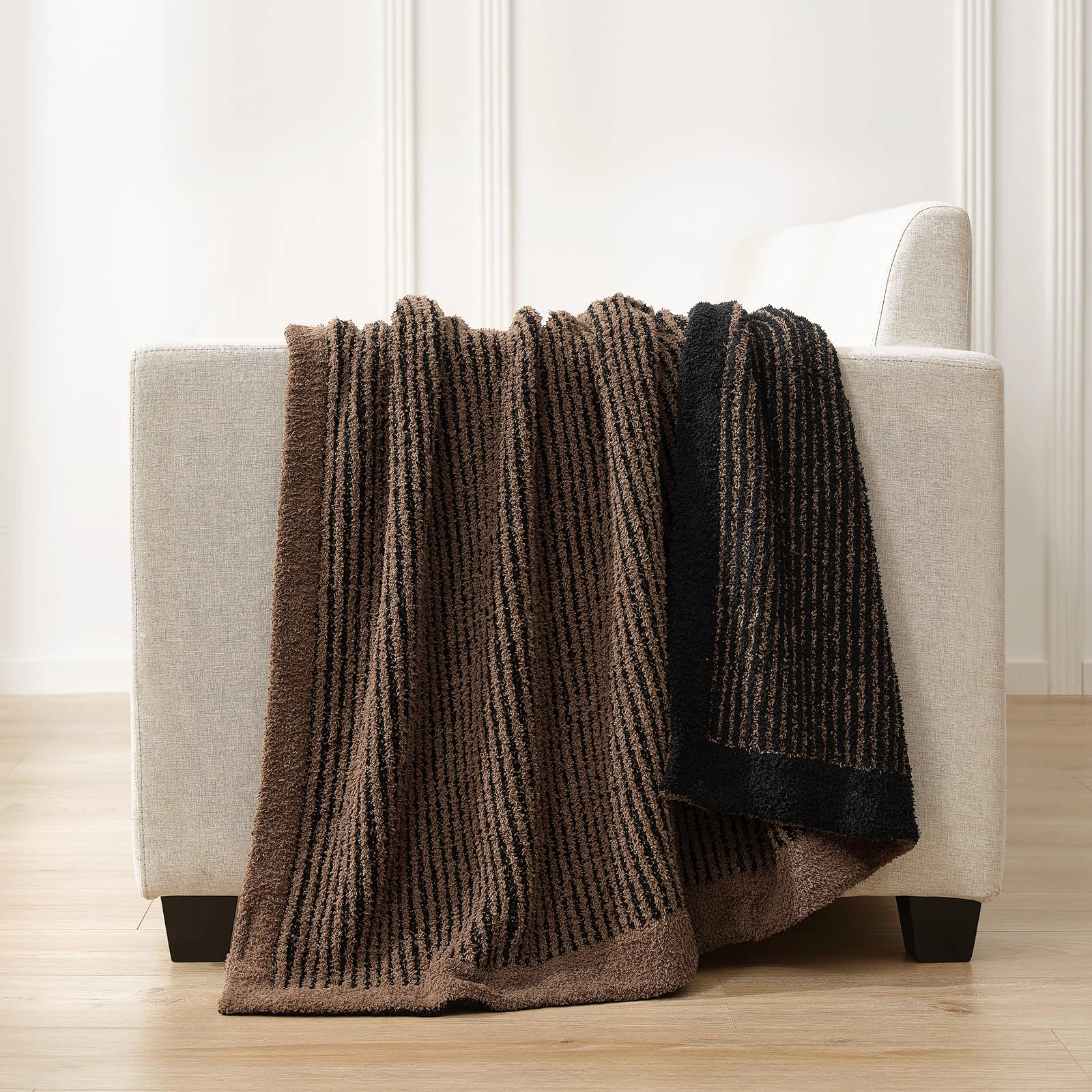 CovertSafe Soft Ribbed Throw Blanket For Couch Cozy Knit