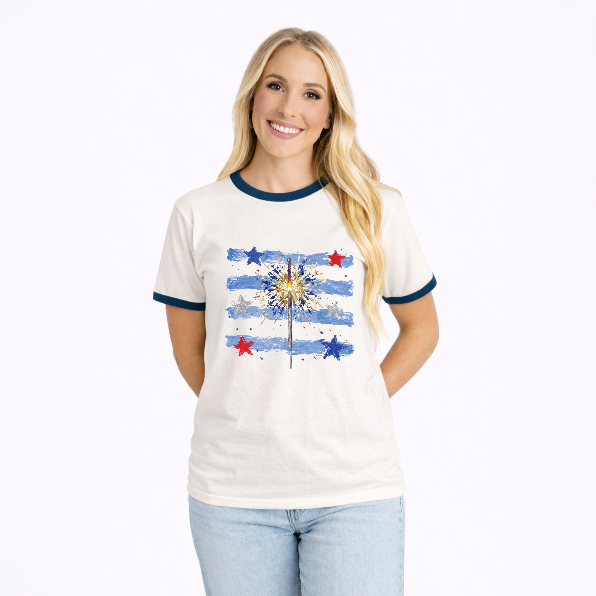 Simply Sage Market - Women's Ringer Graphic T-Shirt Sparkler Stripes