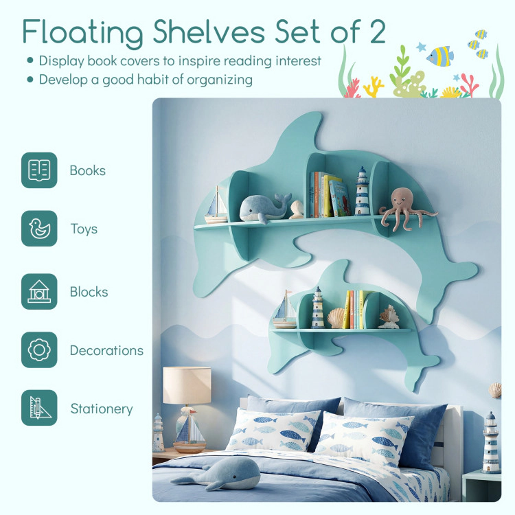 Hivvago Floating Dolphin Shelves Wall Mounted Storage Display Rack