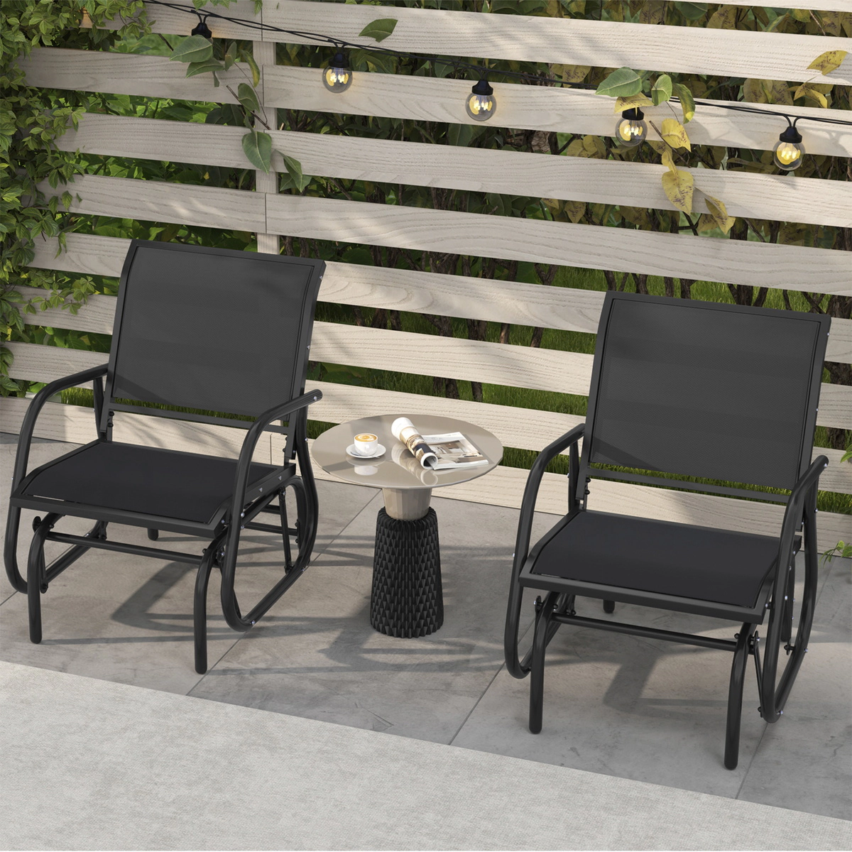 SUGIFT Powder-Coated Steel Outdoor Swing Glider Rocking Chair 34-in Backrest 330-lb Capacity 25 x 29 x 34-in Black