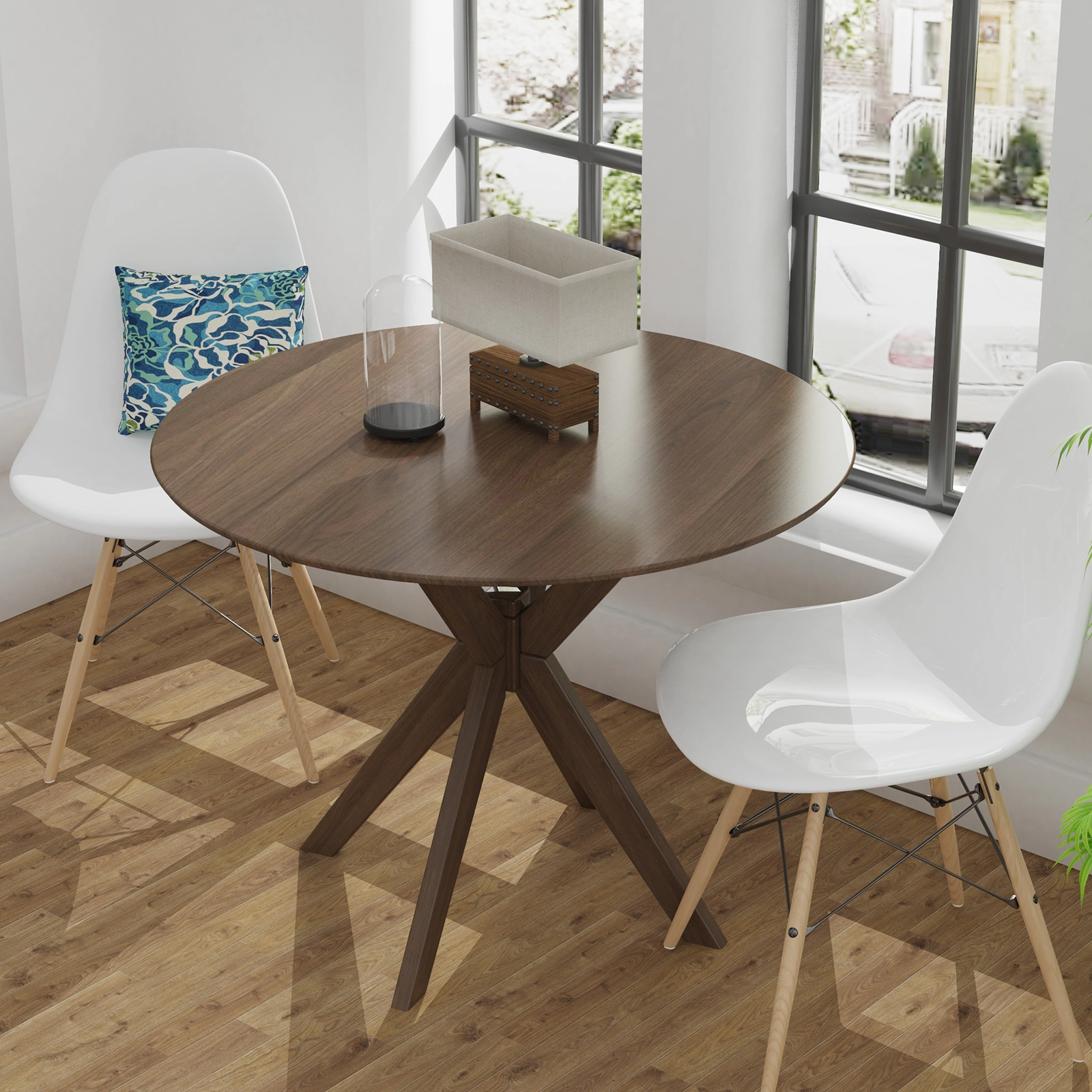 LJG 36 Inch Round Wood Dining Table with Intersecting Pedestal Base
