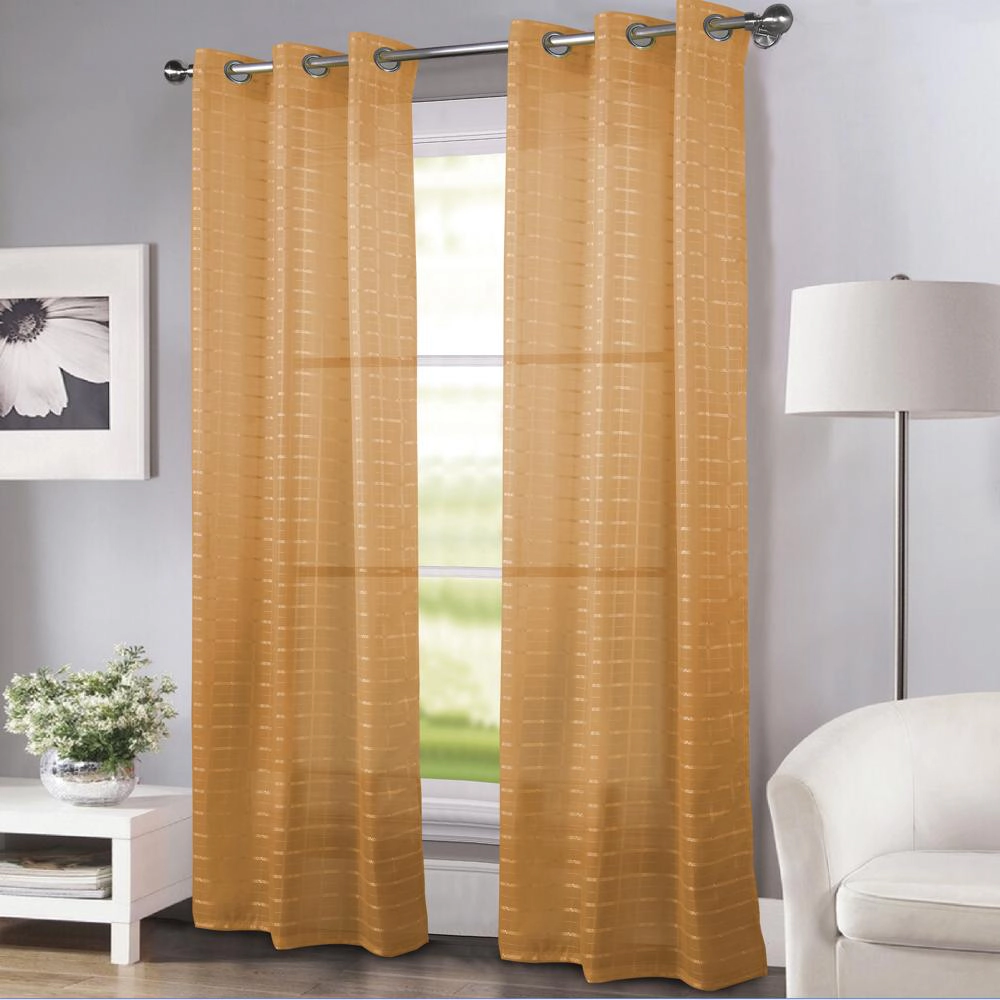 RT Designers Collection Wanda Box Voile Light Filtering One Grommet Curtain Panel 54" x 90" Gold