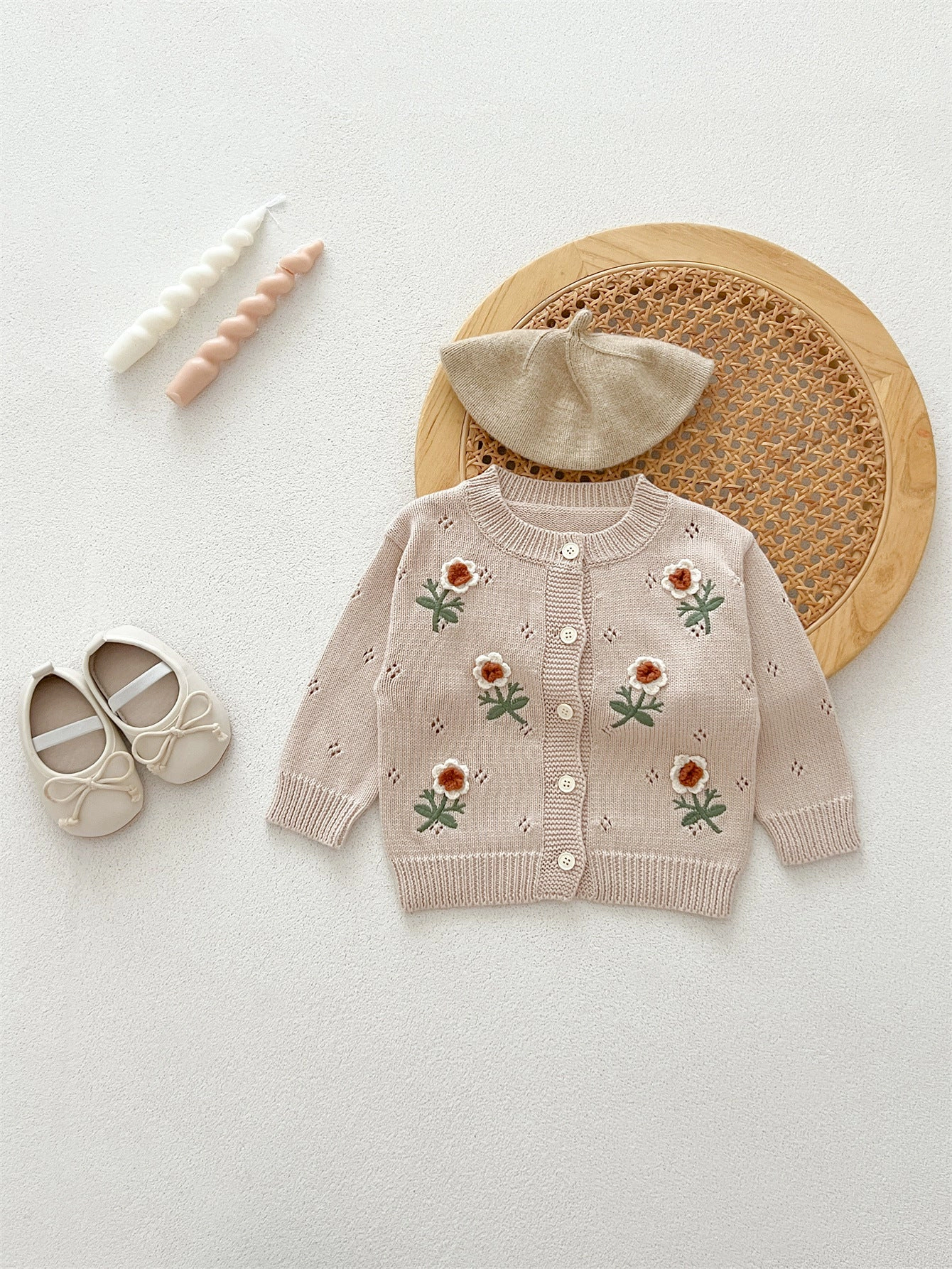 MyKids-USA Baby Girls Comfortable Flowers Embroiedery Knitted Long Sleeves Cardigan