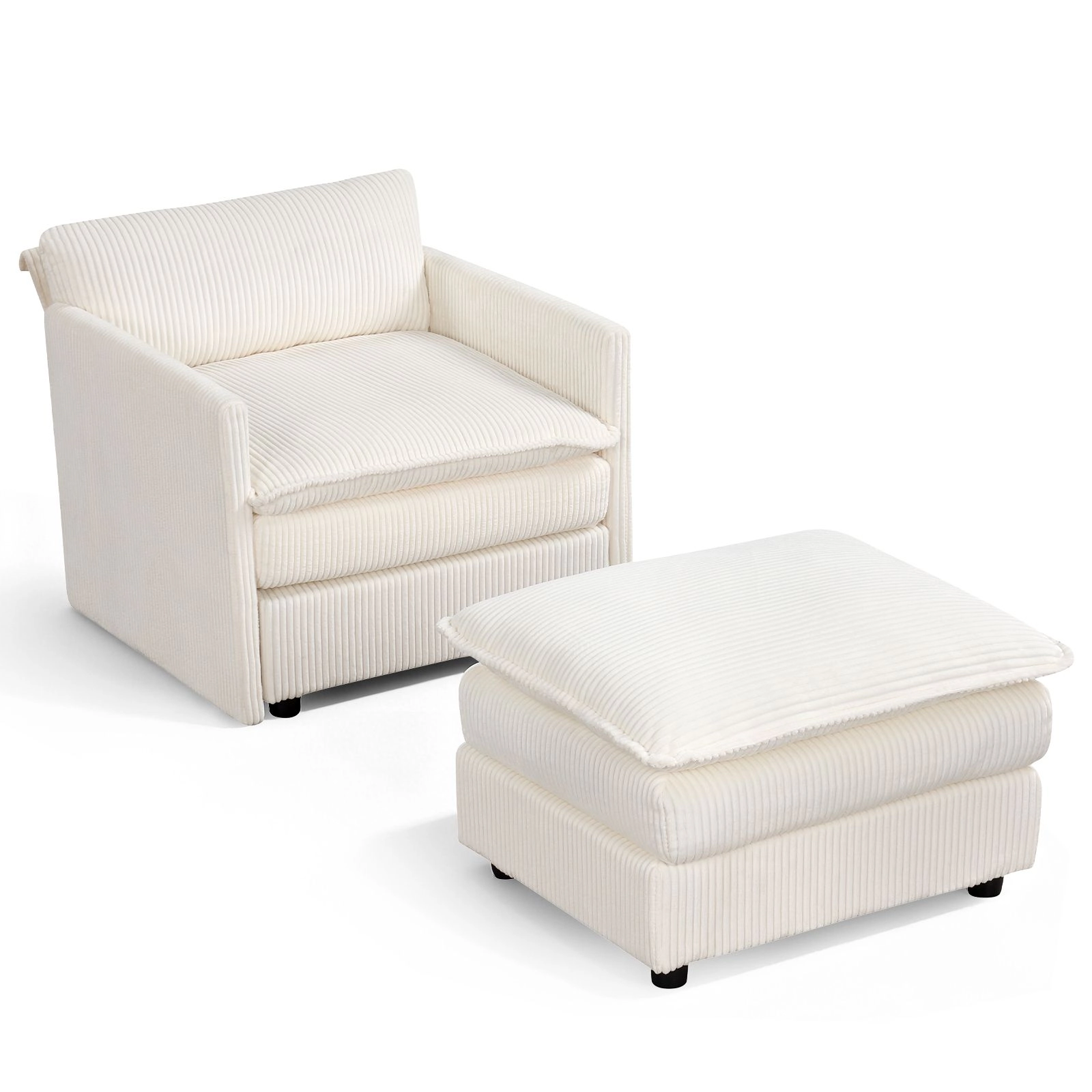 SlickBlue Corduroy Accent Chair with Ottoman, 400 Lbs Weight Capacity