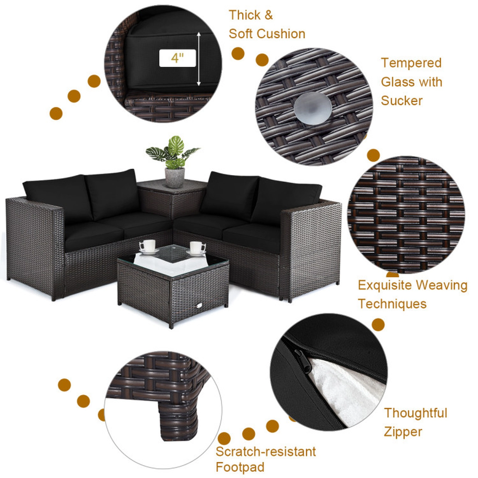 SUGIFT 5-Piece Patio Furniture Set with 50,000 BTU Propane Fire Pit Table
