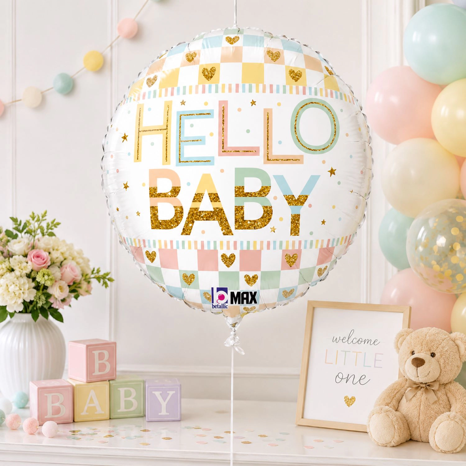 LoonBalloon Hello Baby Rainbows Foil Balloon
