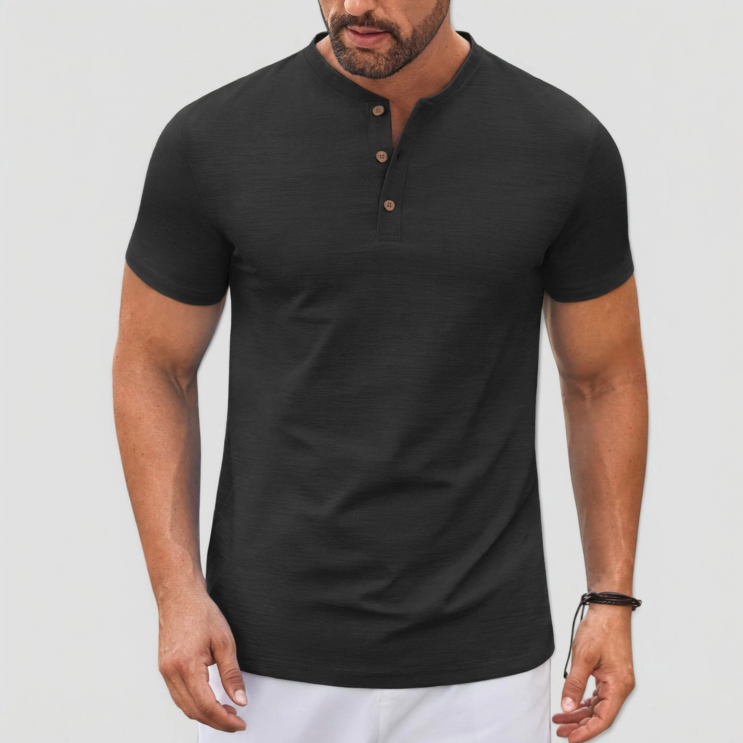COOFANDY Mens Casual Short Sleeve Henley Shirts  V Neck Button Solid Tees