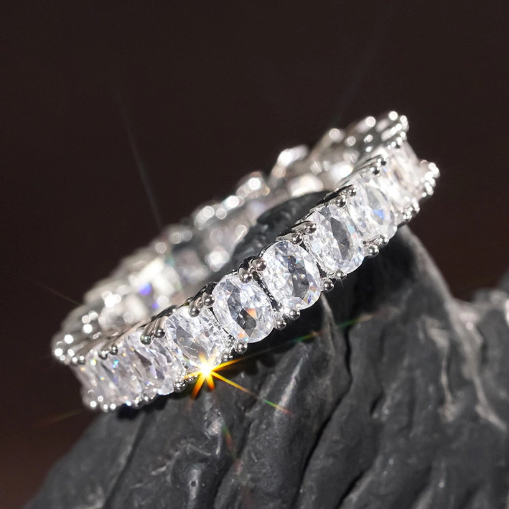 Silver Plated Square Cubic Zirconia Inlaid Minimalist Shining Ring