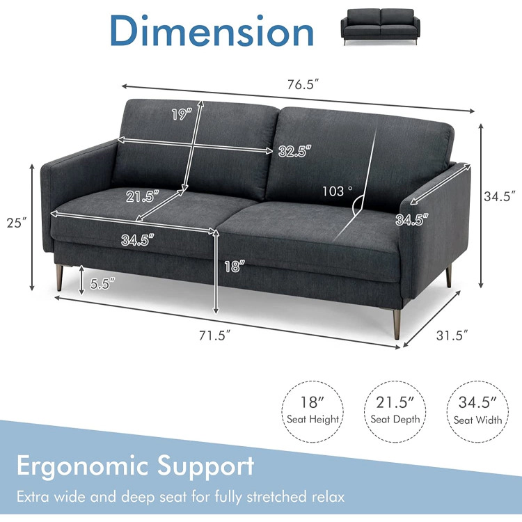 Hivvago Contemporary Loveseat Sofa with Plush Back Cushions for Enhanced Comfort