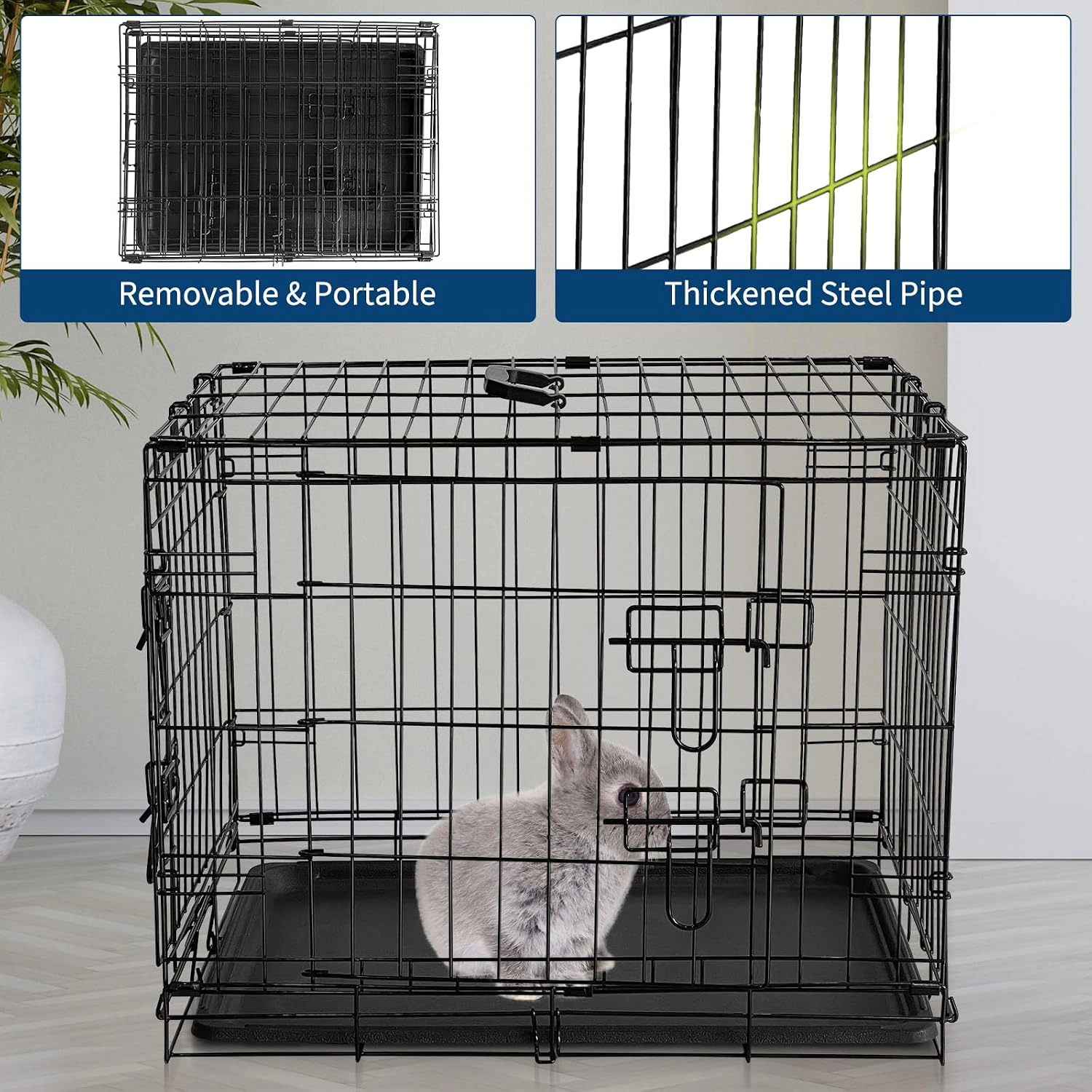 60x44x49cm Foldable Metal Wire Rabbit Cage, Indoor-Outdoor Small Animal Pet Hutch