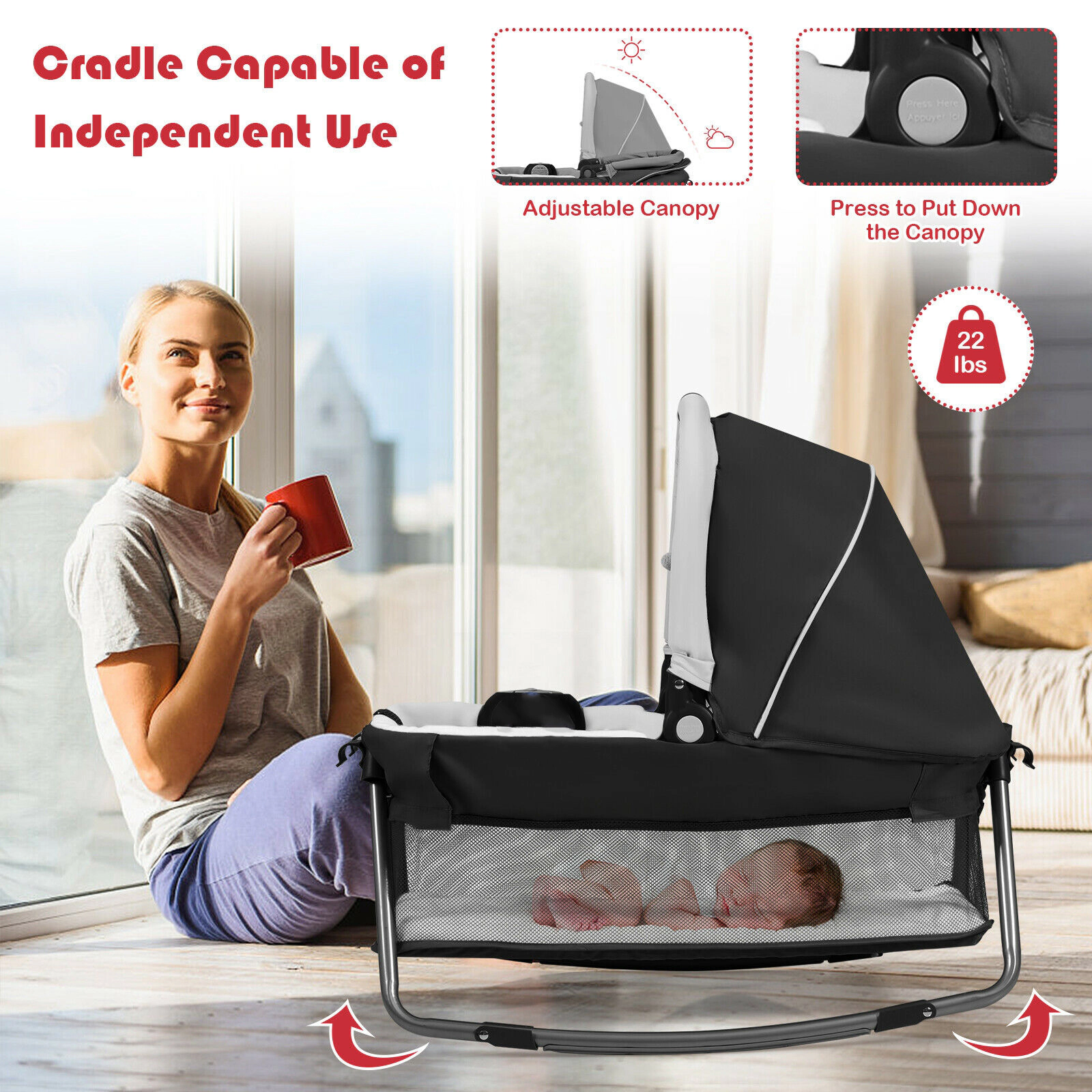 SlickBlue Portable Kids Play Yard with Cradle, Diaper Station and Toy Bar