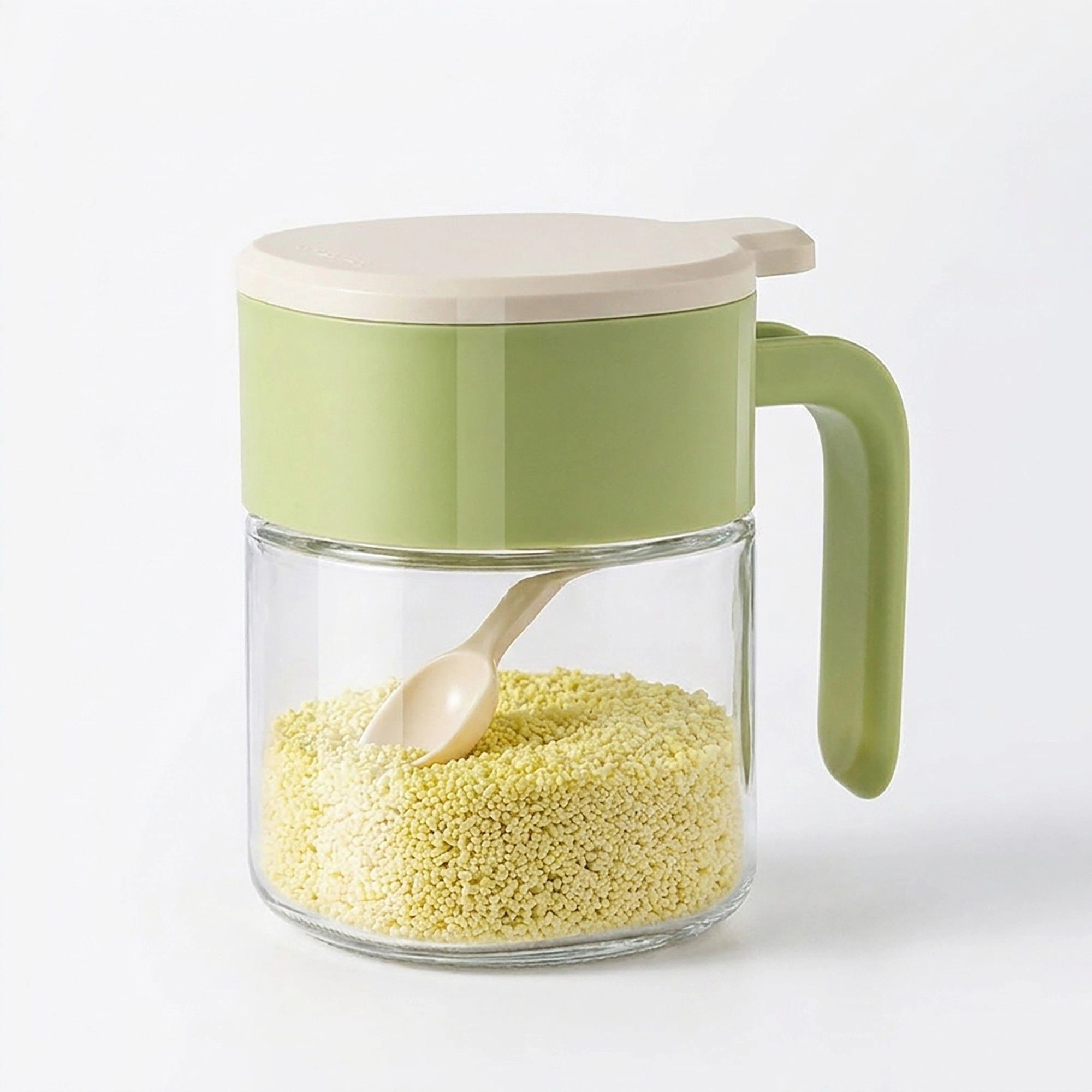 Alilang Women Glass Seasoning Jar with Spoon, Lid and Easy-Grip Handle