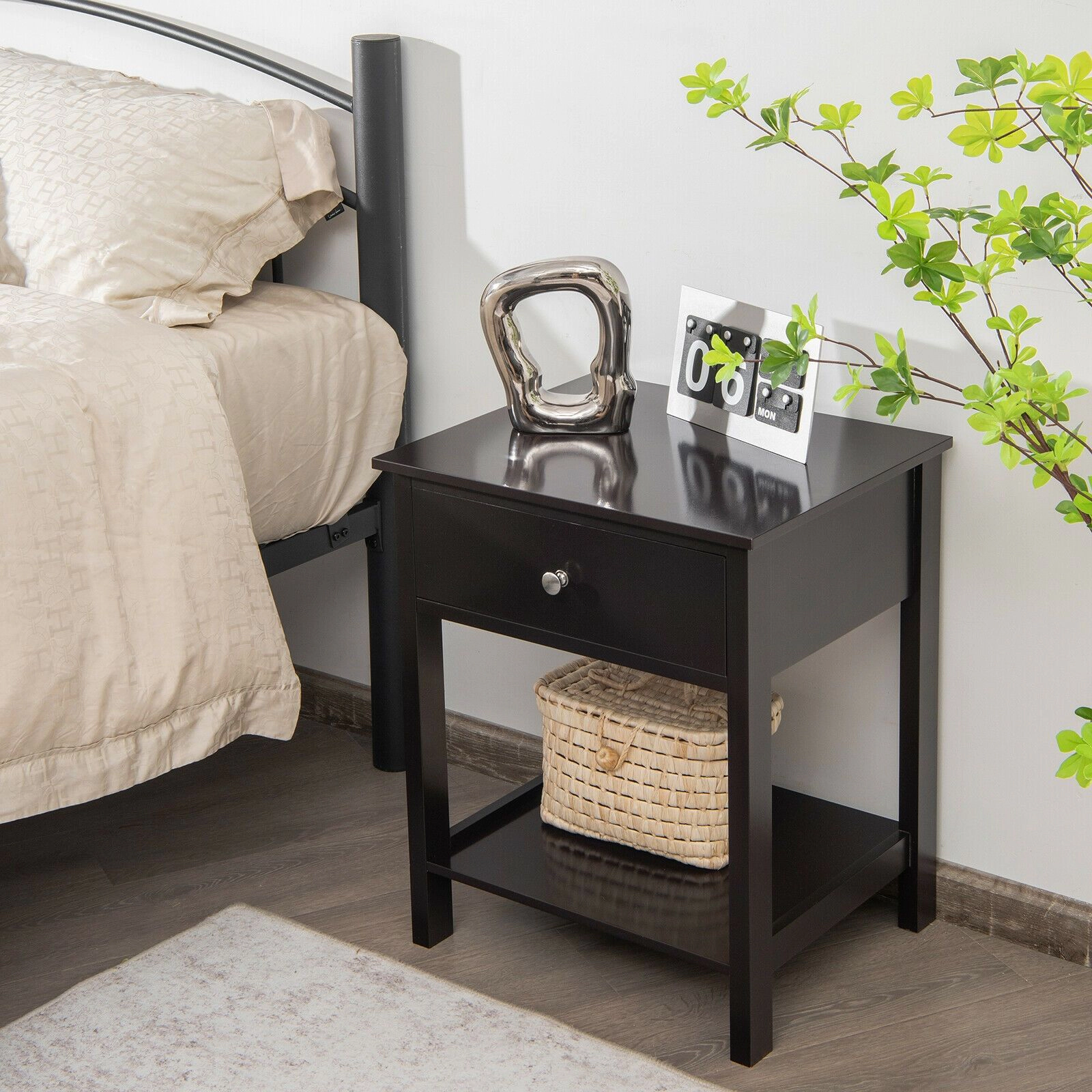 SlickBlue Brown Black White Bedside Nightstand