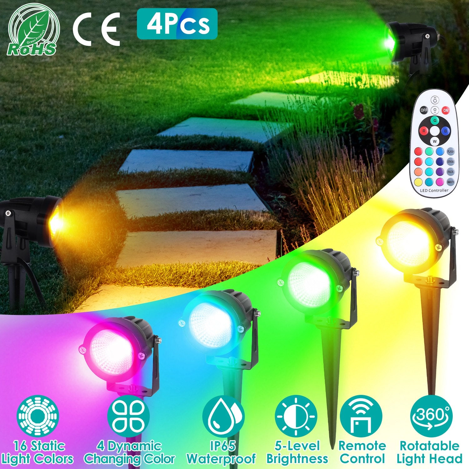 GBruno RGBW Color Changing Landscape Spotlight 4-Pack