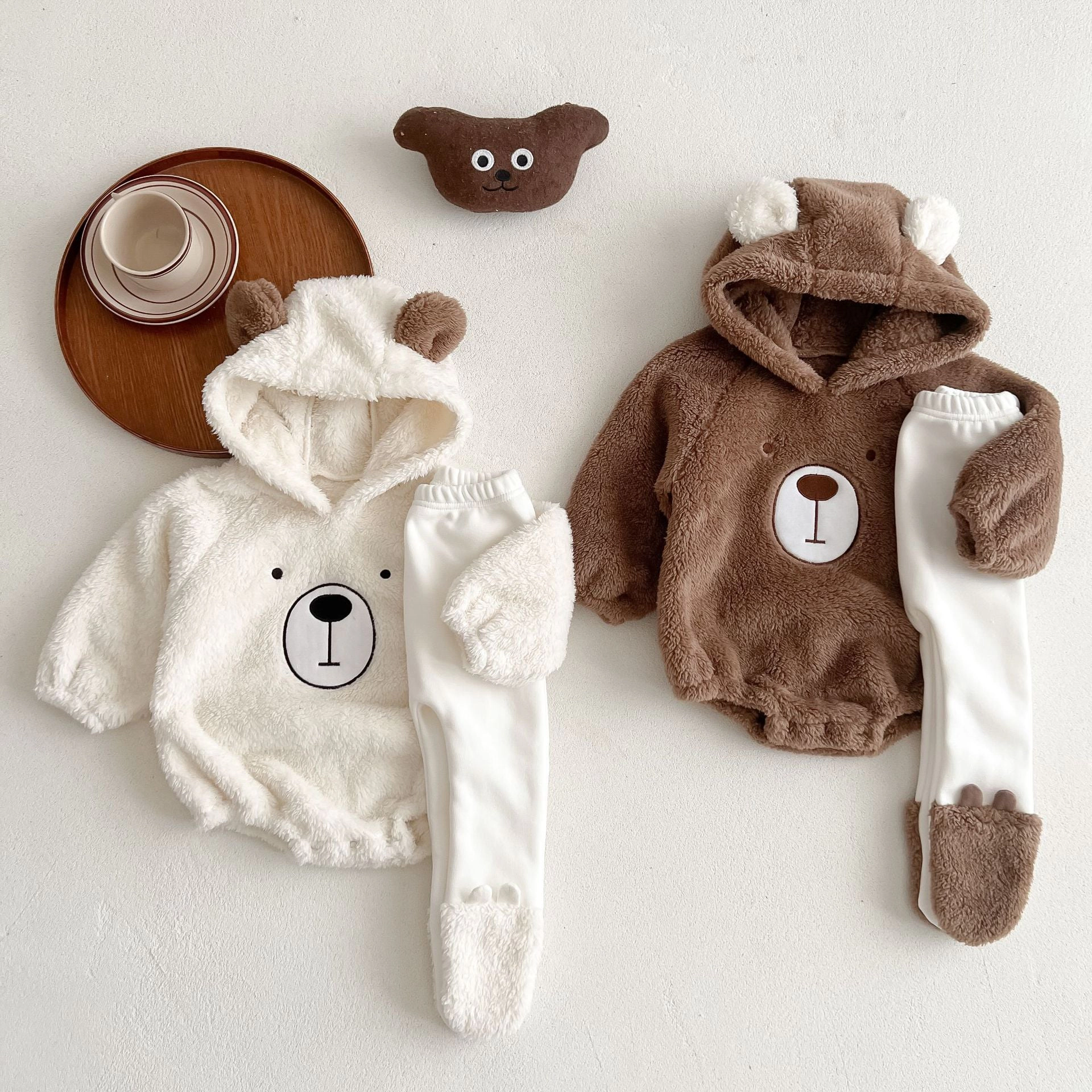 Mykids-usa Baby Bear Embroidered Pattern Soft Bodysuits In Autumn