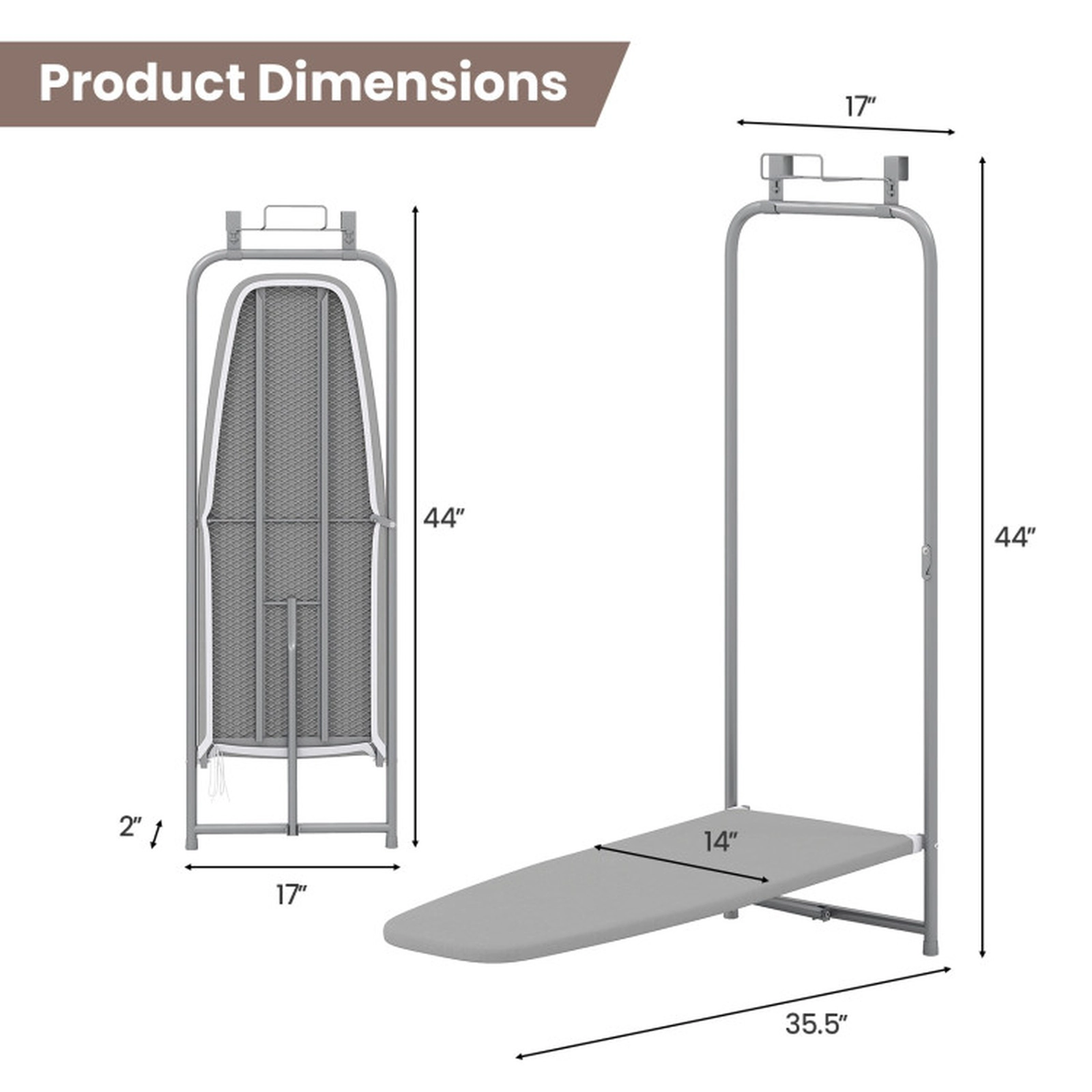 SUGIFT Gray Portable Over the Door Folding Ironing Board with 35-in x 14.5-in Surface and Iron Holder