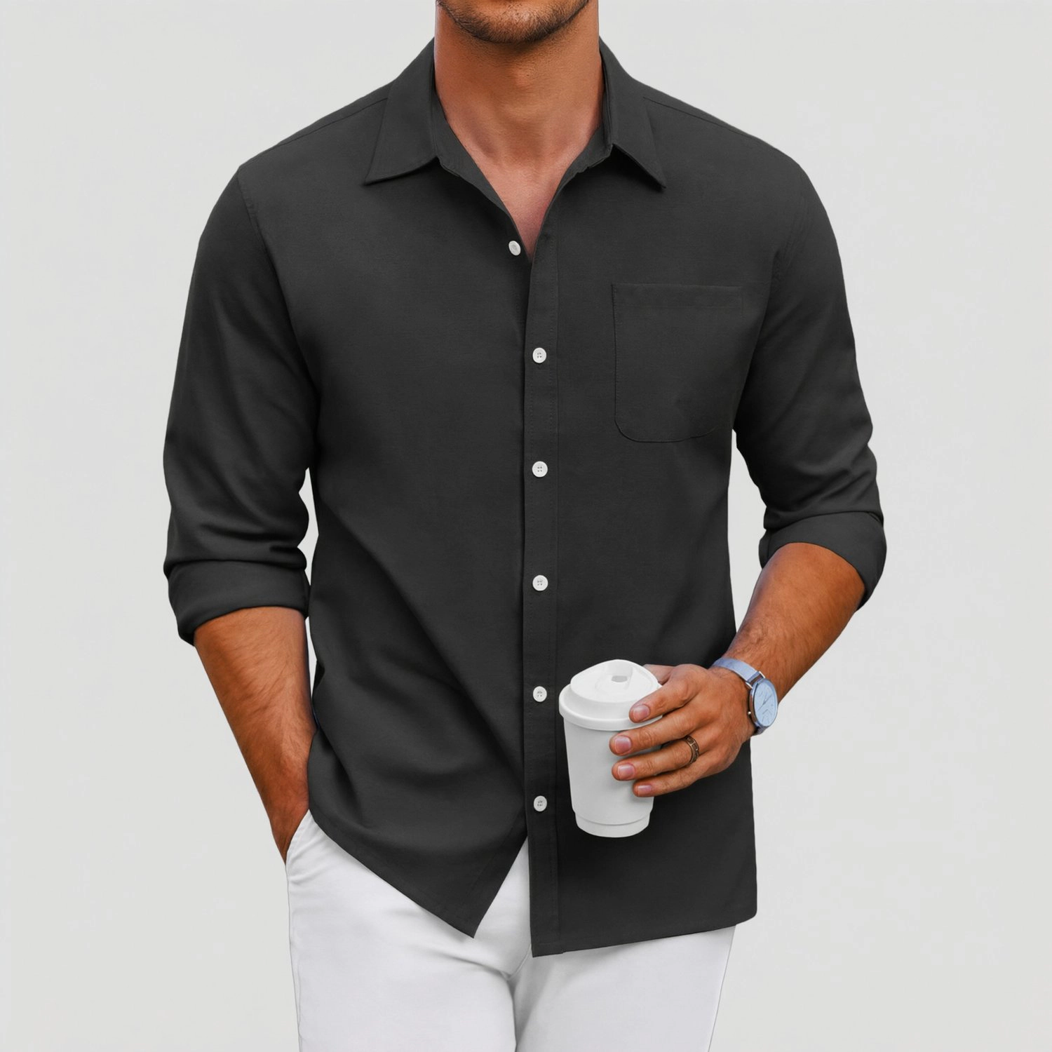 COOFANDY Mens Casual Long Sleeve Button Down Shirts Lapel Collar Pocket Dressy Tops