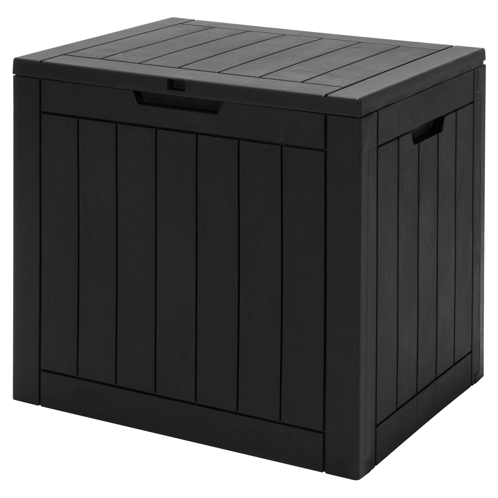 SUGIFT 30-Gallon Wood Grain PP Resin Lift-Top Outdoor Patio Deck Storage Box 22-in x 17-in x 21-in 154-lb Seat Black