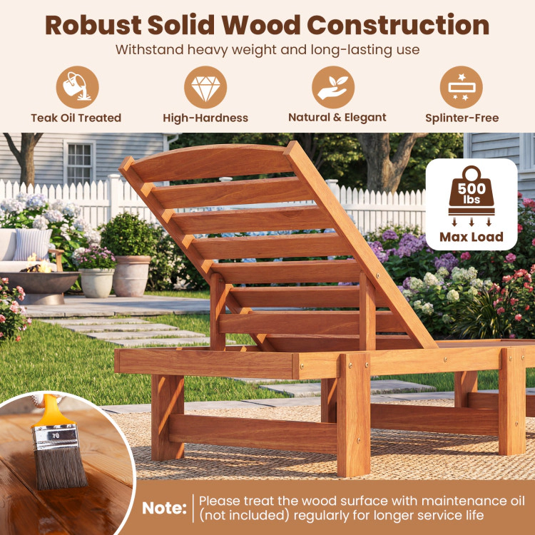 Hivvago Patio Chaise Lounge Chair Solid Wood Slatted Recliner With Adjustable Backrest