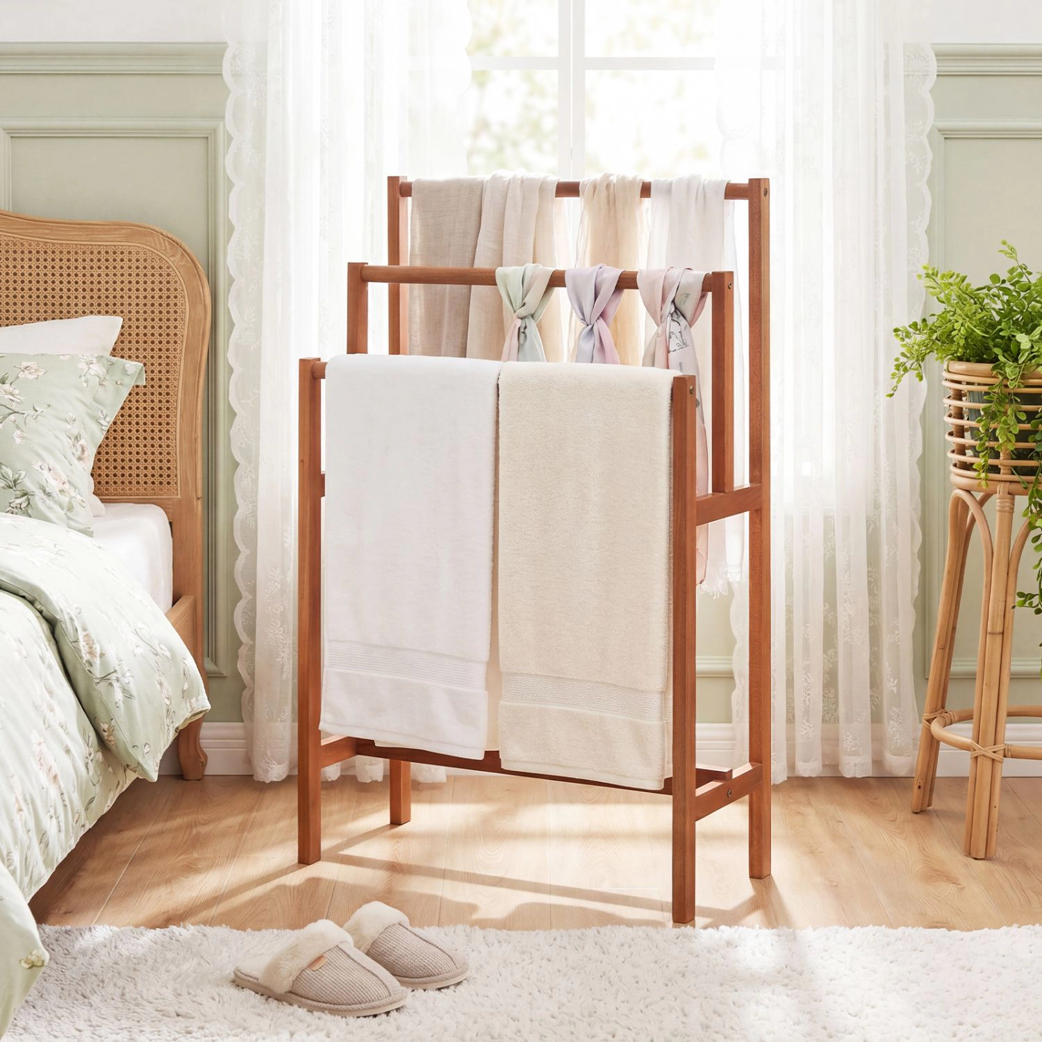 SlickBlue Wooden Towel Rack Stand, 3-Tier Freestanding Organizer