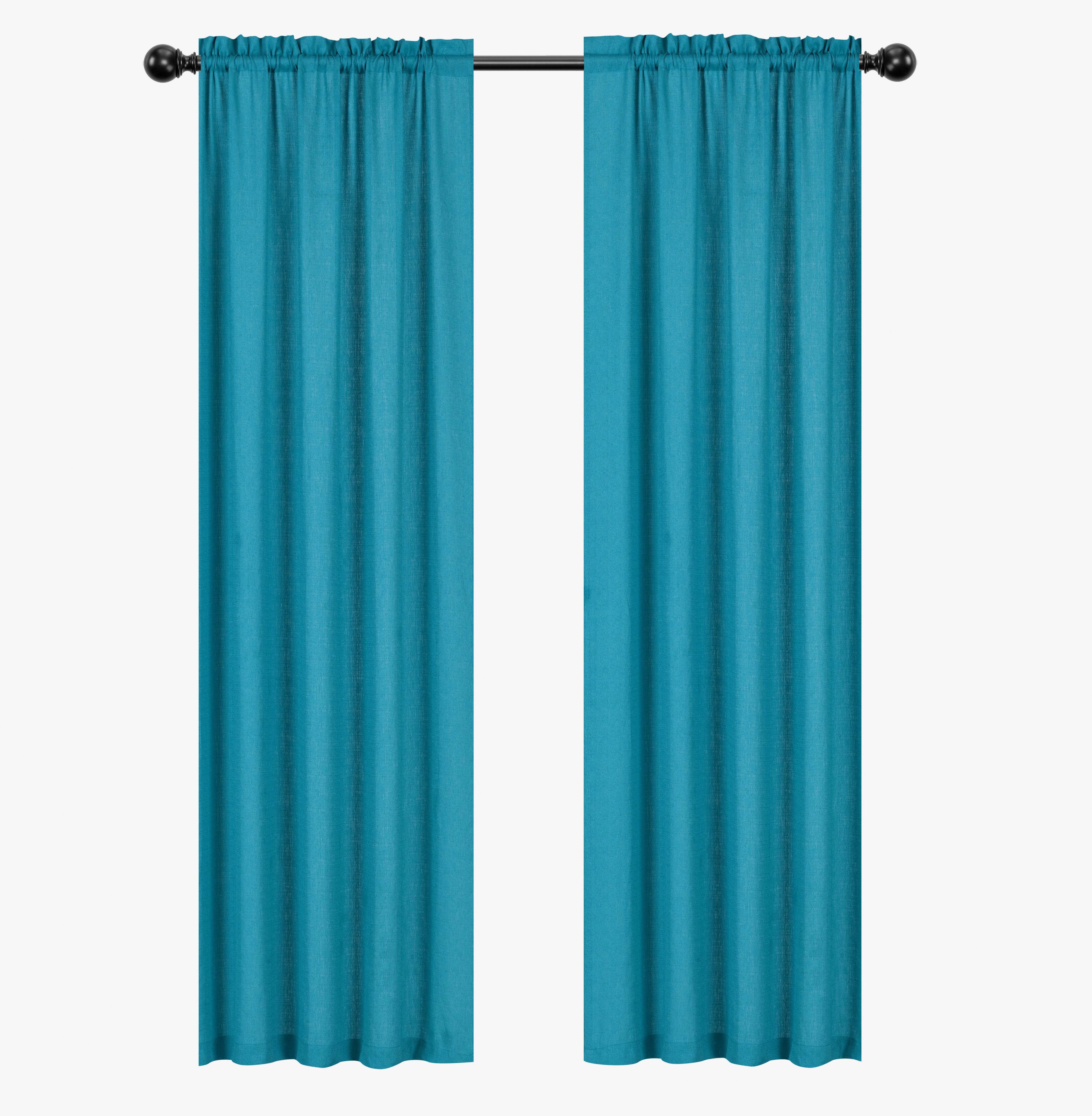 Kate Aurora Semi Sheer Flax Styled Turquoise Rod Pocket Single Window Curtain Panel - 52 in. W x 84 in. L