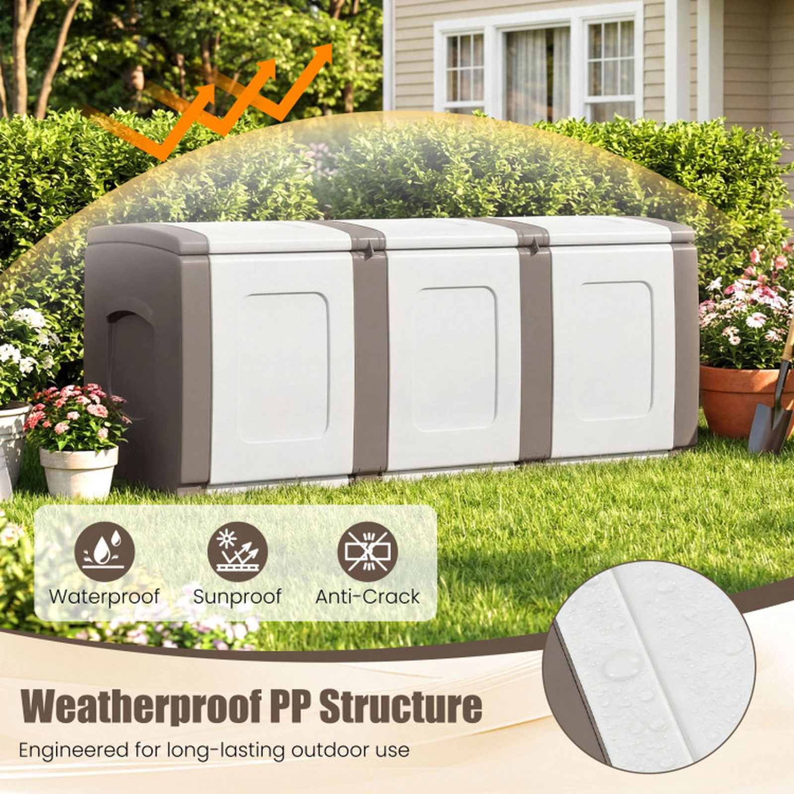 SUGIFT 80-Gal 90-lb Capacity Lockable Waterproof PP Deck Box Outdoor Patio Storage Container with Lid