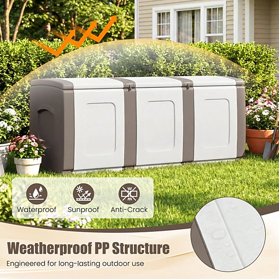 SUGIFT 80-Gal 90-lb Capacity Lockable Waterproof PP Deck Box Outdoor Patio Storage Container with Lid