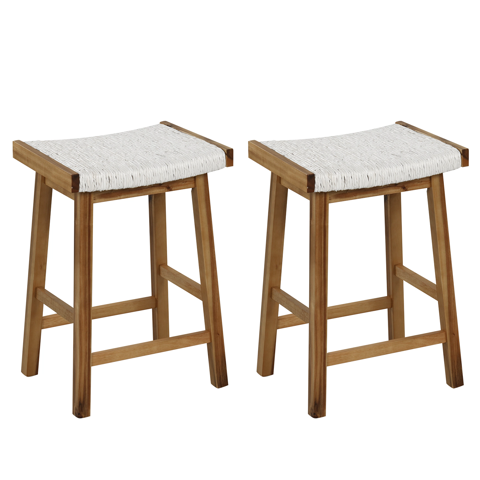 SUGIFT Seaweed Woven Curved Seat and Acacia Frame Set of 2 Natural 25.5 in Bar Stools