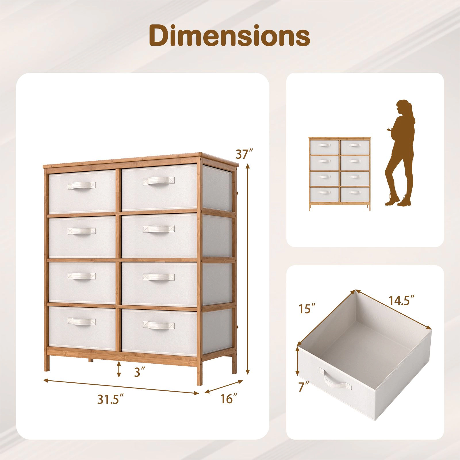 SlickBlue 8-Drawer Dresser with Fabric Storage Drawers