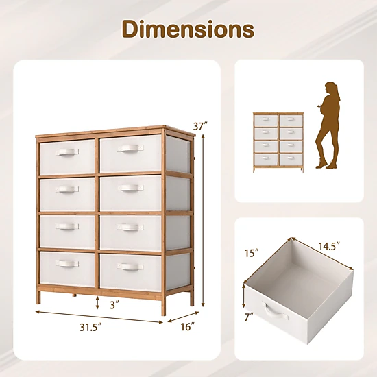 SlickBlue 8-Drawer Dresser with Fabric Storage Drawers