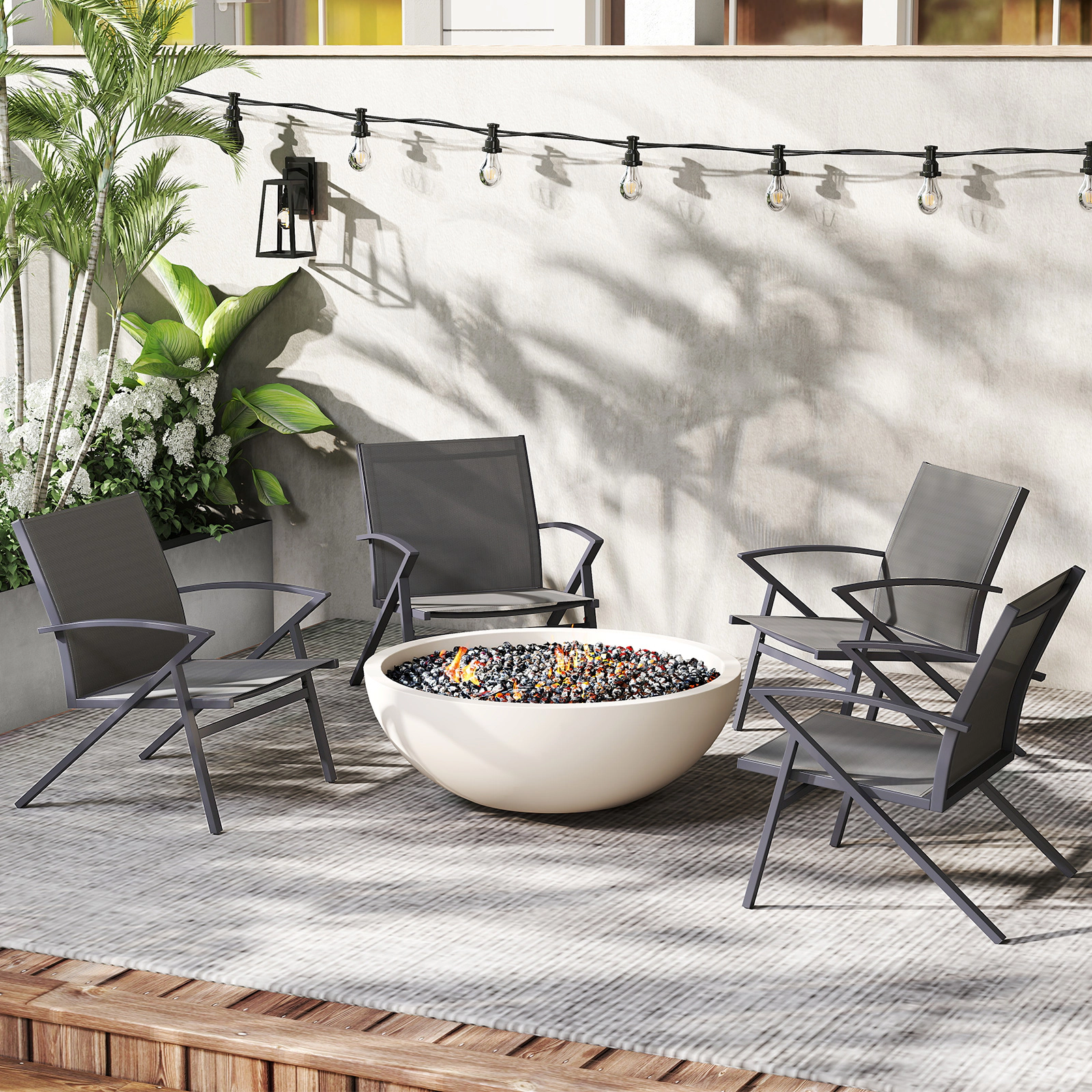 SUGIFT Breathable Quick-Drying Fabric Patio Lawn Chairs Set of 2 with Heavy Duty Metal Frame 350-lb Capacity Gray