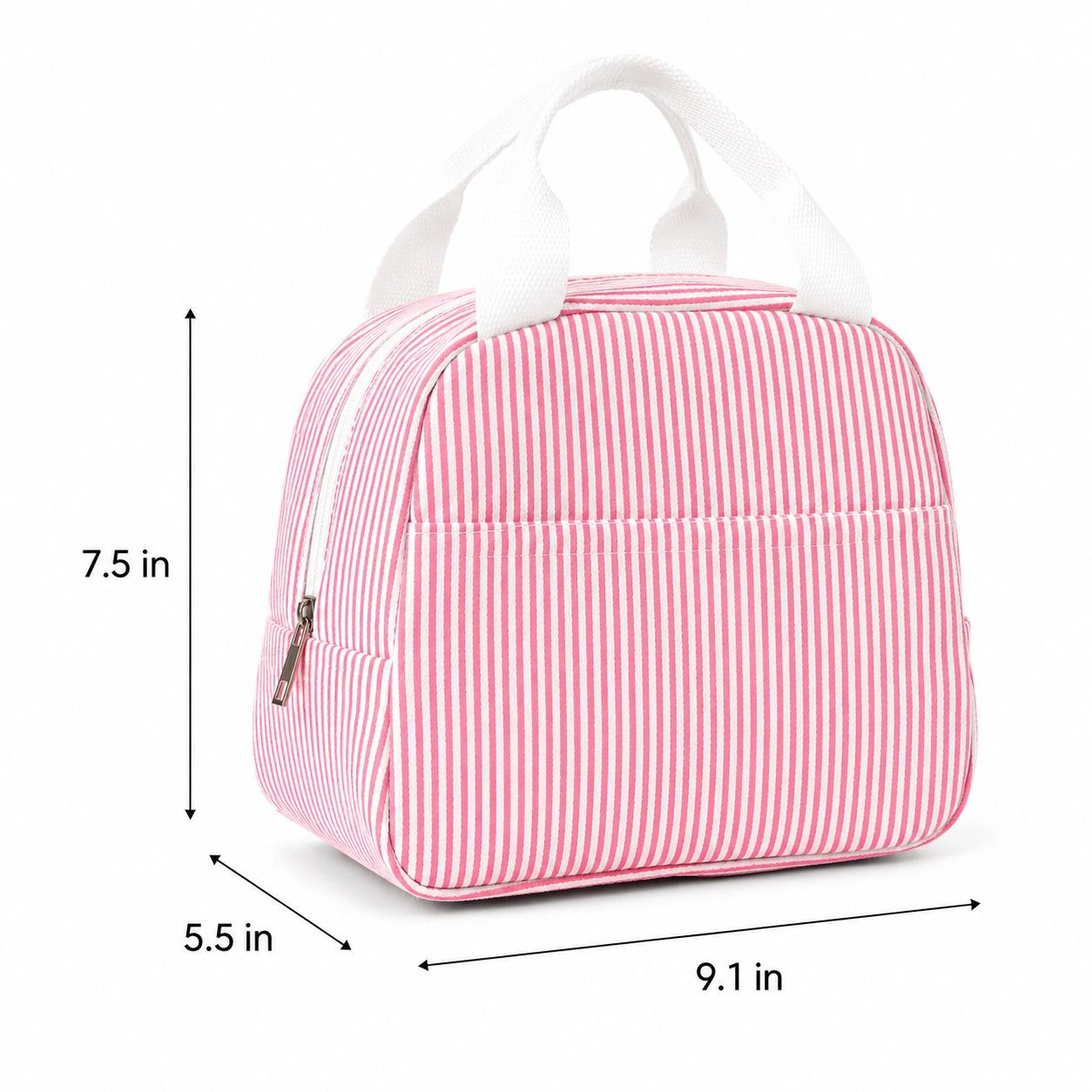 Alilang Women's Striped Insulated Lunch Tote Bag with Front Pocket and Zip Closure, Black Stripe