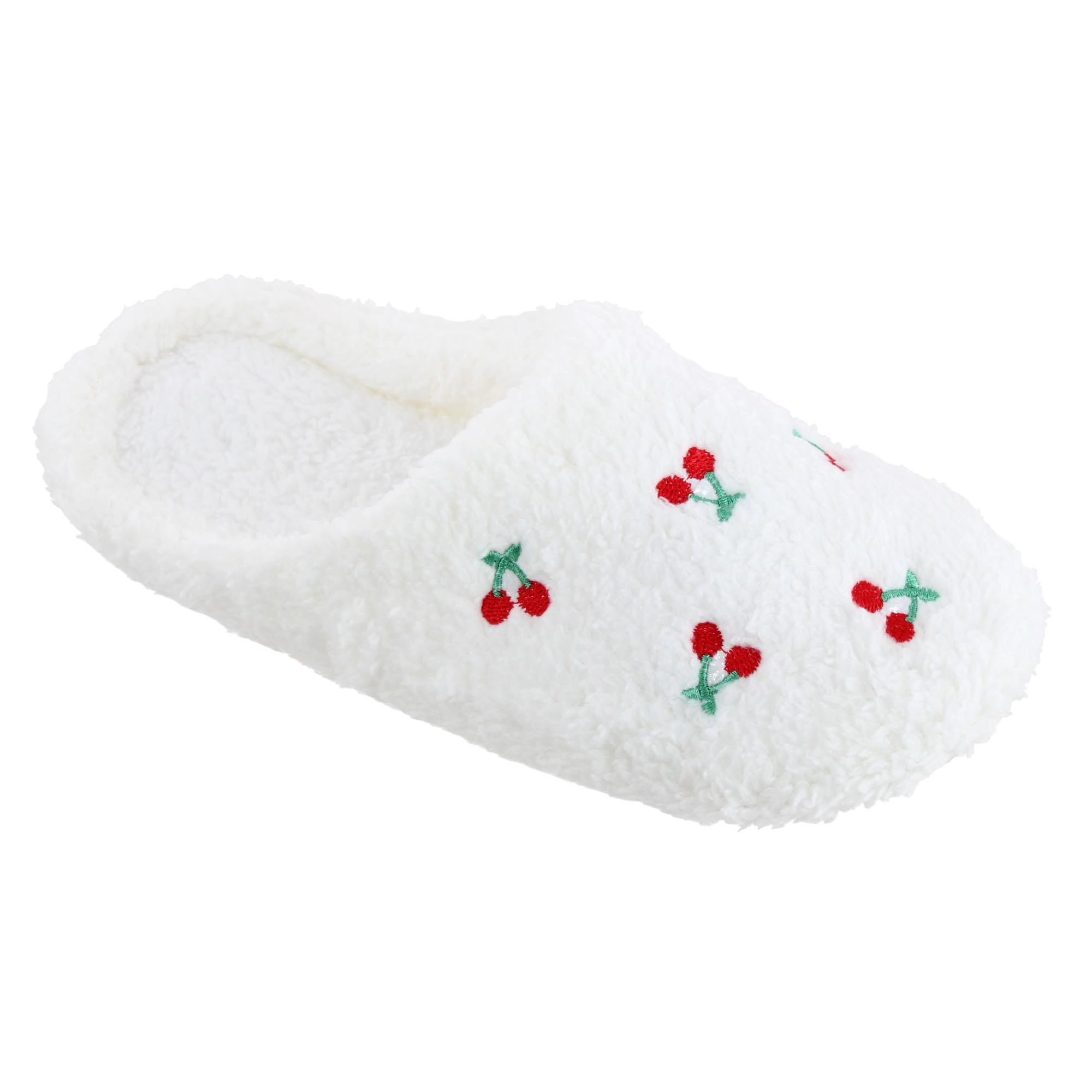 CTM Women's Cherry Plush Slippers Cozy Fuzzy Indoor Slip-On Shoes