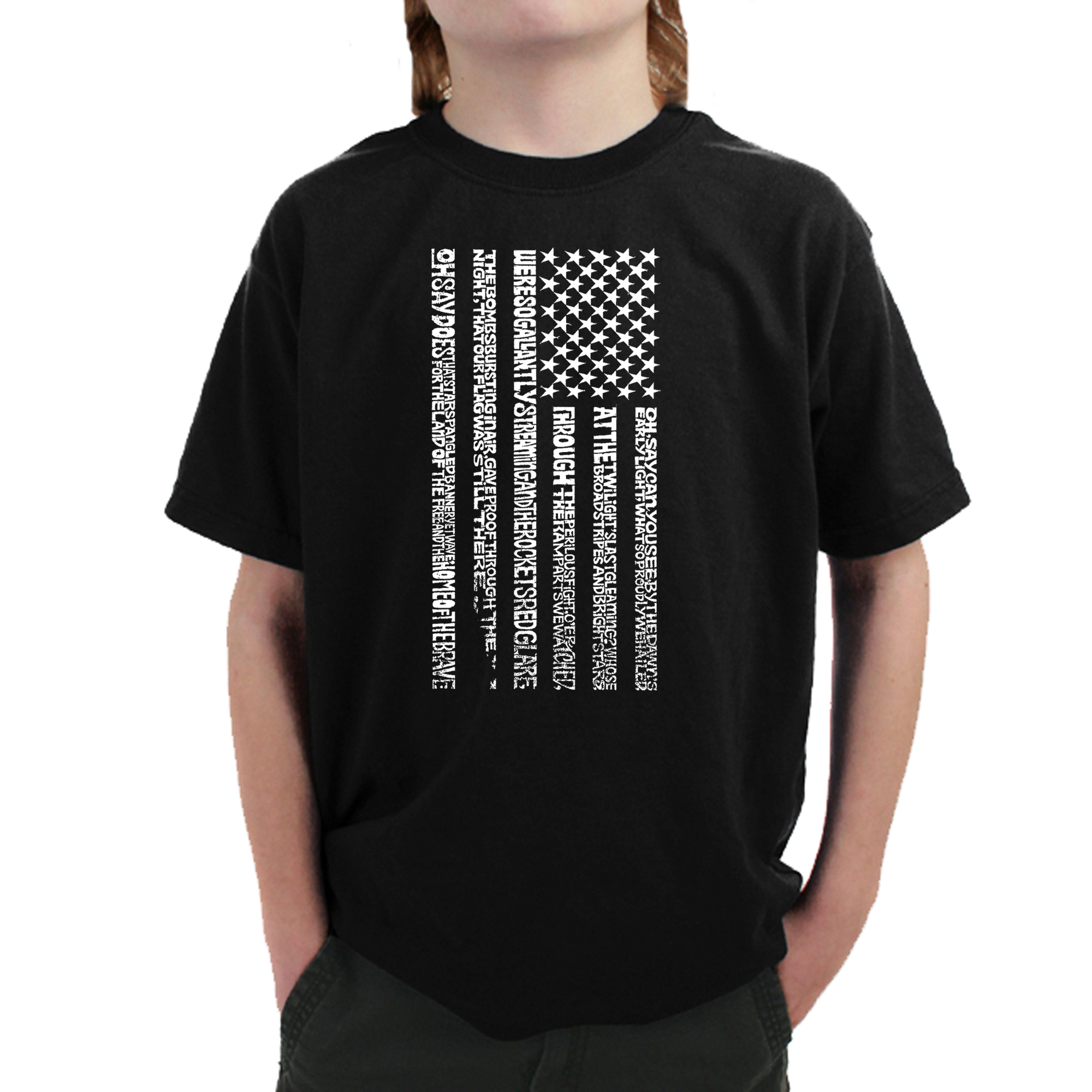 LA Pop Art Boy's Word T-Shirt - National Anthem Flag