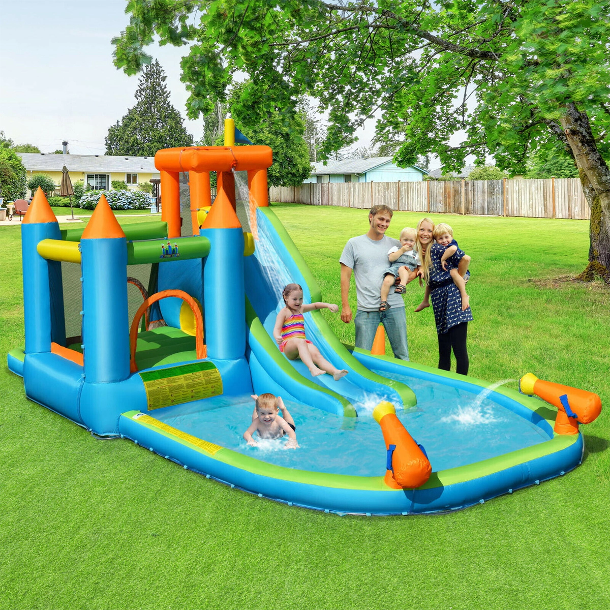 SUGIFT 19.5-ft Inflatable Water Slide Bounce House with Splash Pool Ball Pit and 735W Blower for Yard