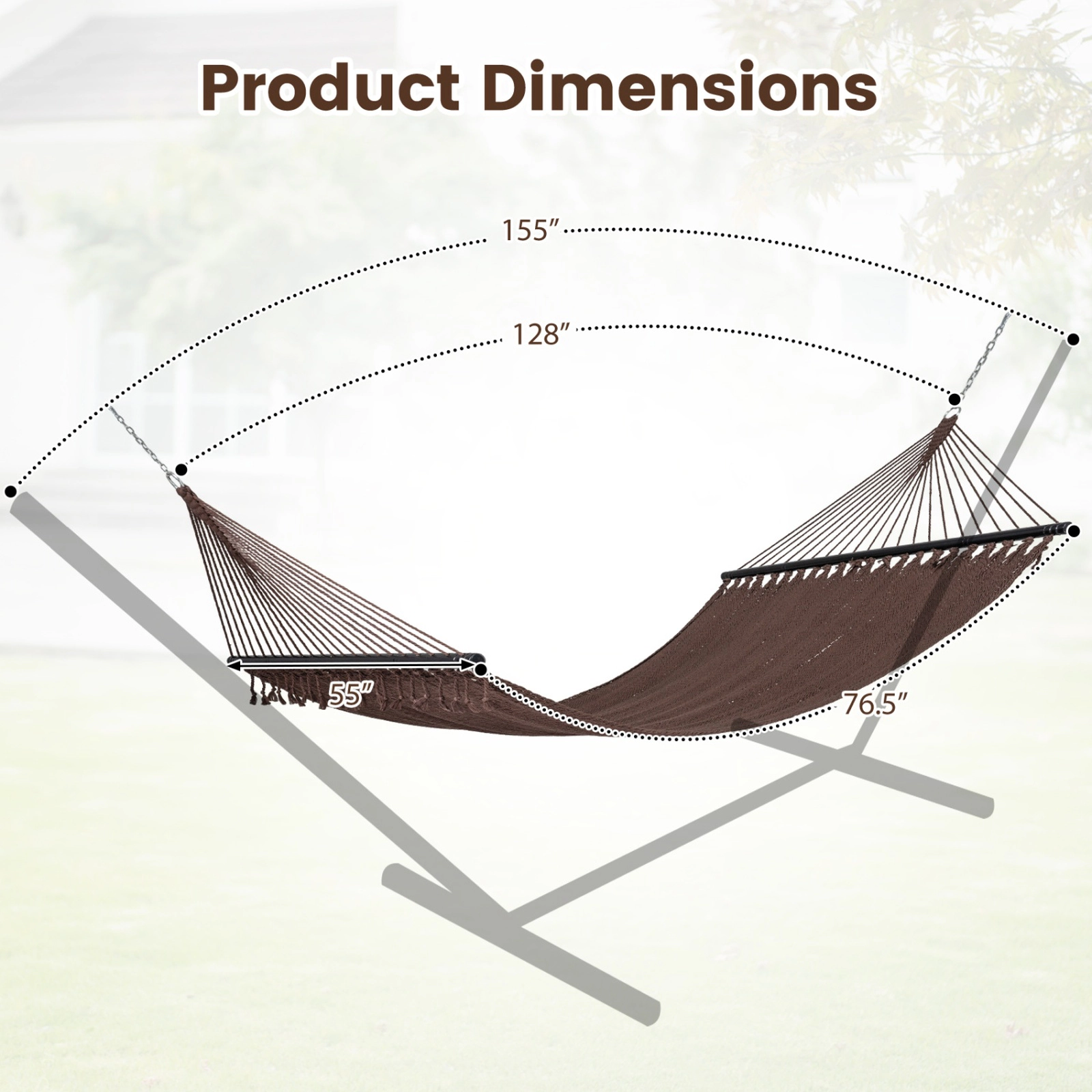 SUGIFT Brown Hardwood Spreader Bars 600-lb Caribbean Double Hammock