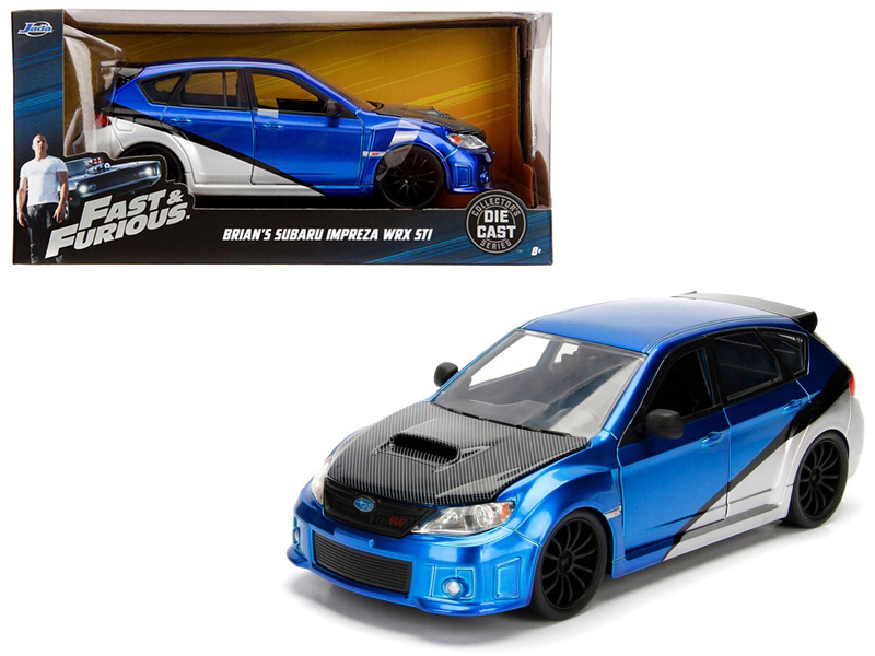 Jada Brian's Subaru Impreza WRX STI Blue and Silver with Carbon Hood "Fast & Furious" Movie 1/24 Diecast Model