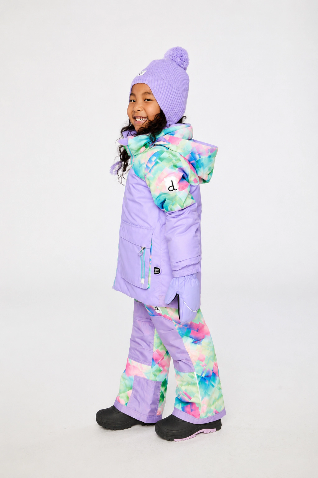 Deux par Girls Two Piece Play Snowsuit with Hooded Jacket and Diamond Print Snow Pants