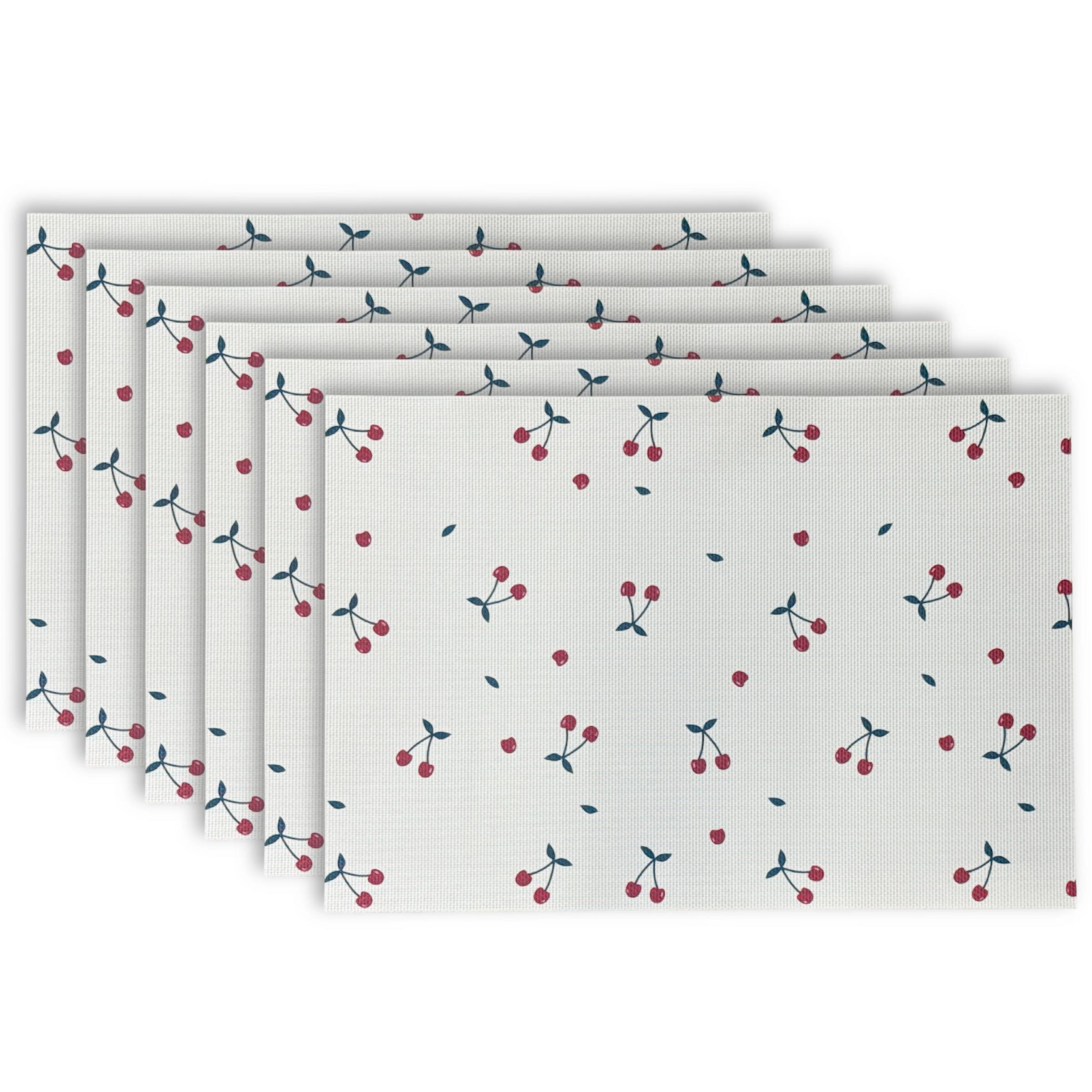 Dainty Home Cherries Woven Vinyl Reversible Rectangular 13" x 19" Placemat Set of 6