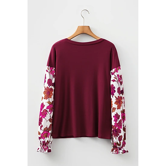 Threaded Pear Women's Bellamy Ribbed Body Patchwork Long Sleeve Top
