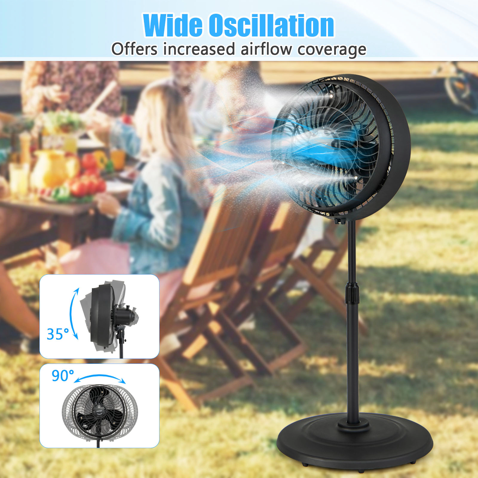SUGIFT 16-in 3-Speed Oscillating Outdoor Misting Pedestal Fan with 3 Mist Levels and GFCI Safety Plug