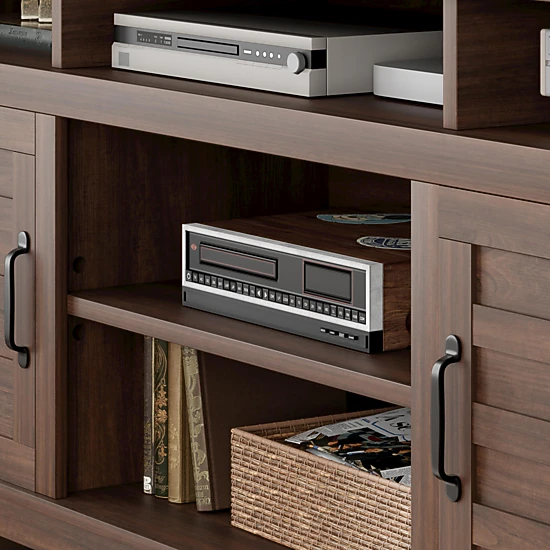 BebreezChic 70.9" TV Stand, Entertainment Center with Adjustable Shelves, Farmhouse TV Stand with Cabinet Doors