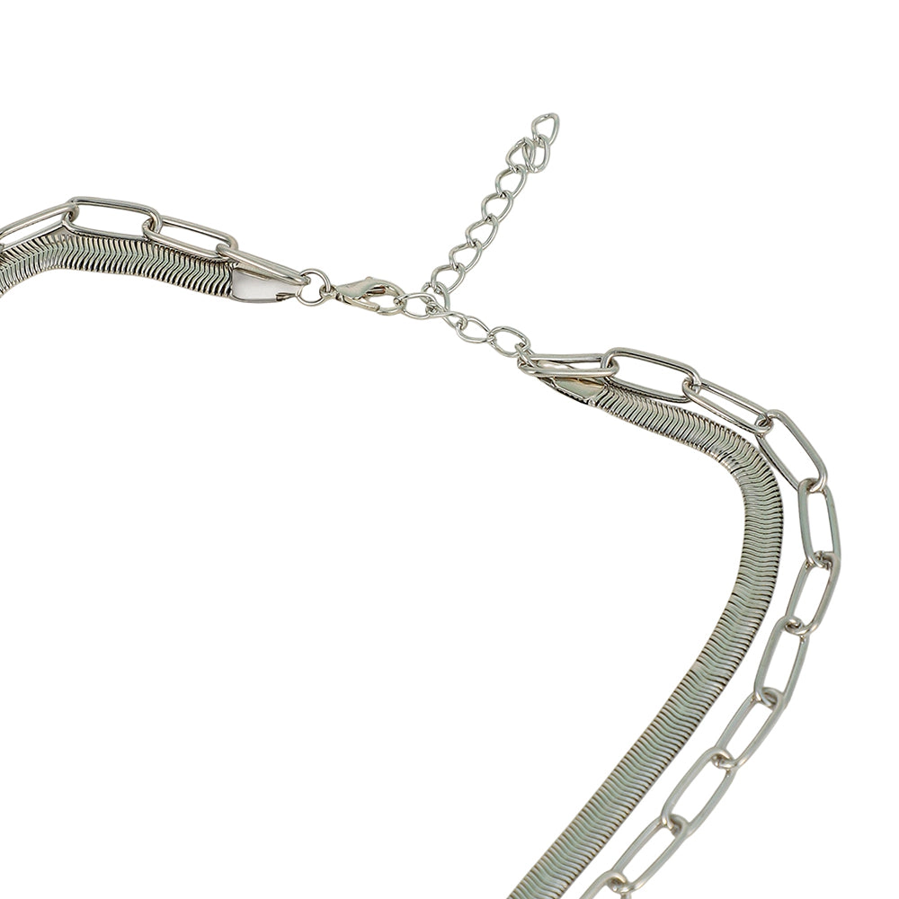 SOHI Women's The Sylvan-Snakechain Multi-Layer Necklace - Chrome Silver