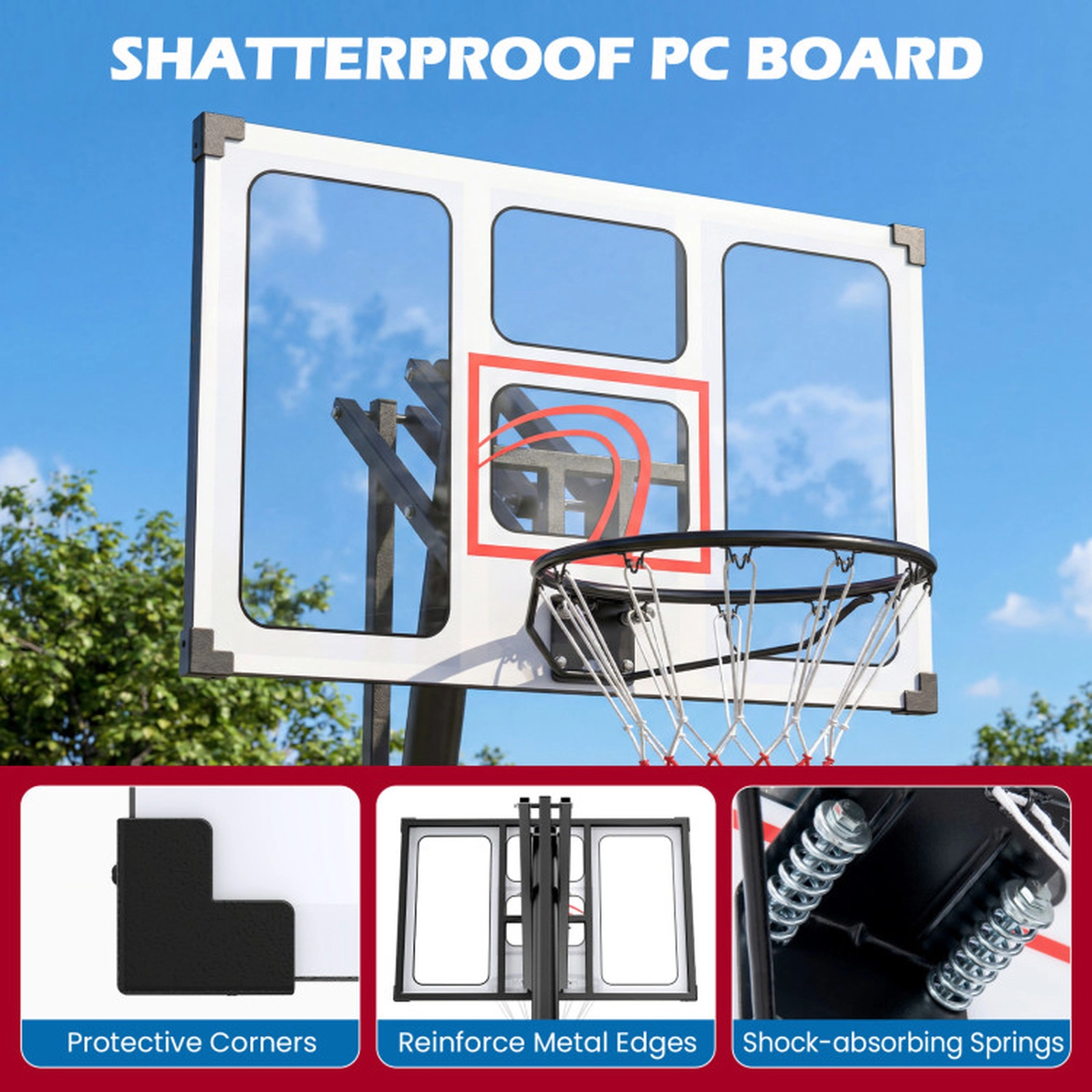SUGIFT 4.9-10 ft Adjustable Basketball Hoop System with 43 x 27 in Backboard Fillable Base and Ball Storage Black