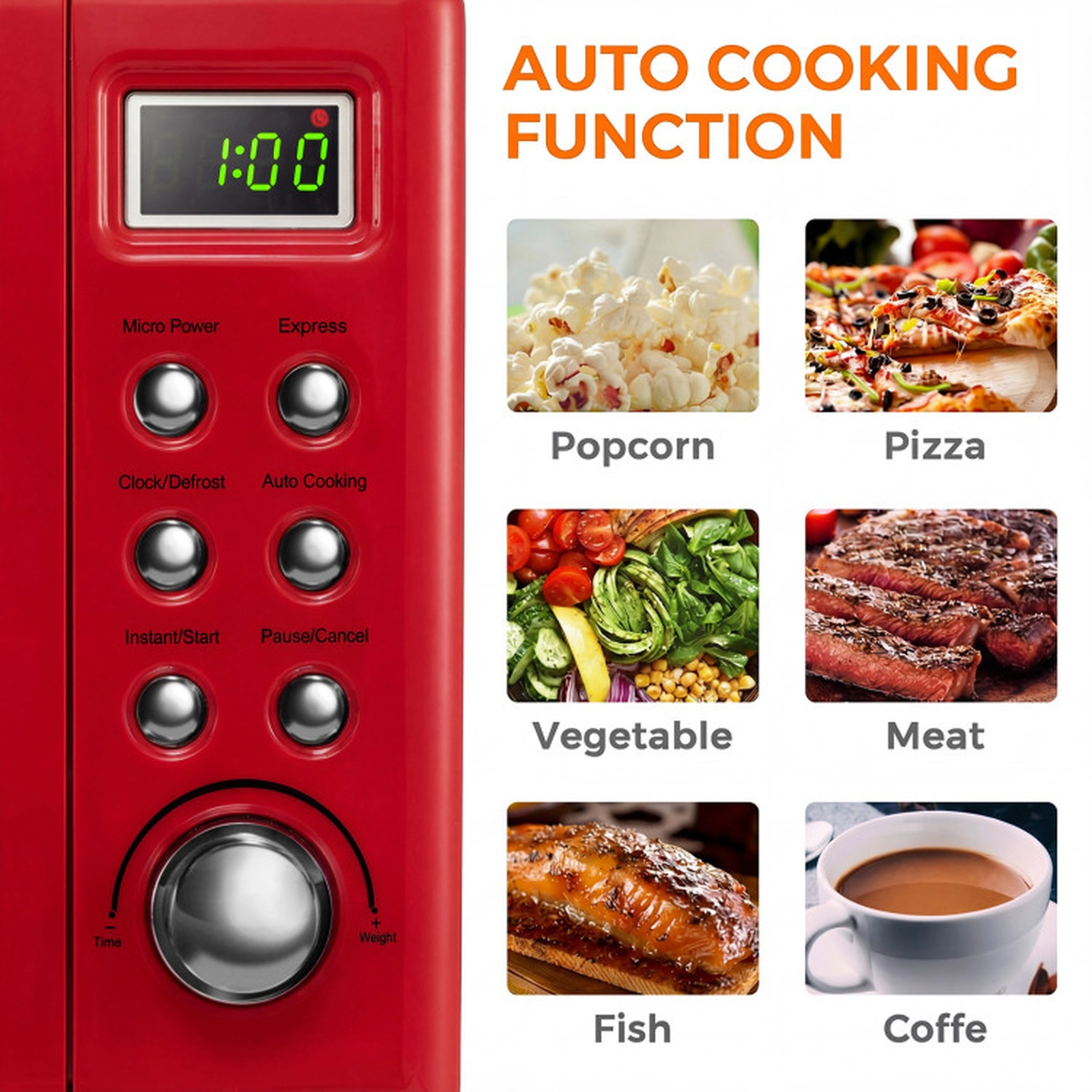 SUGIFT Red Retro Countertop Microwave Oven with LED Display and 6 Cooking Buttons 0.7-Cu-Ft 700W 18-in W 14-in D