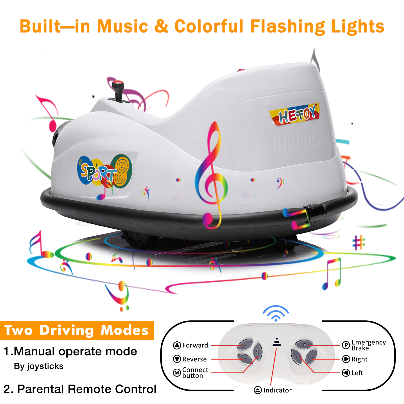 12V Kids Bumper Car w/Remote, 2-Speed Electric Ride On Toy, 360° Spin, Music, LED Lights, Safety Belt