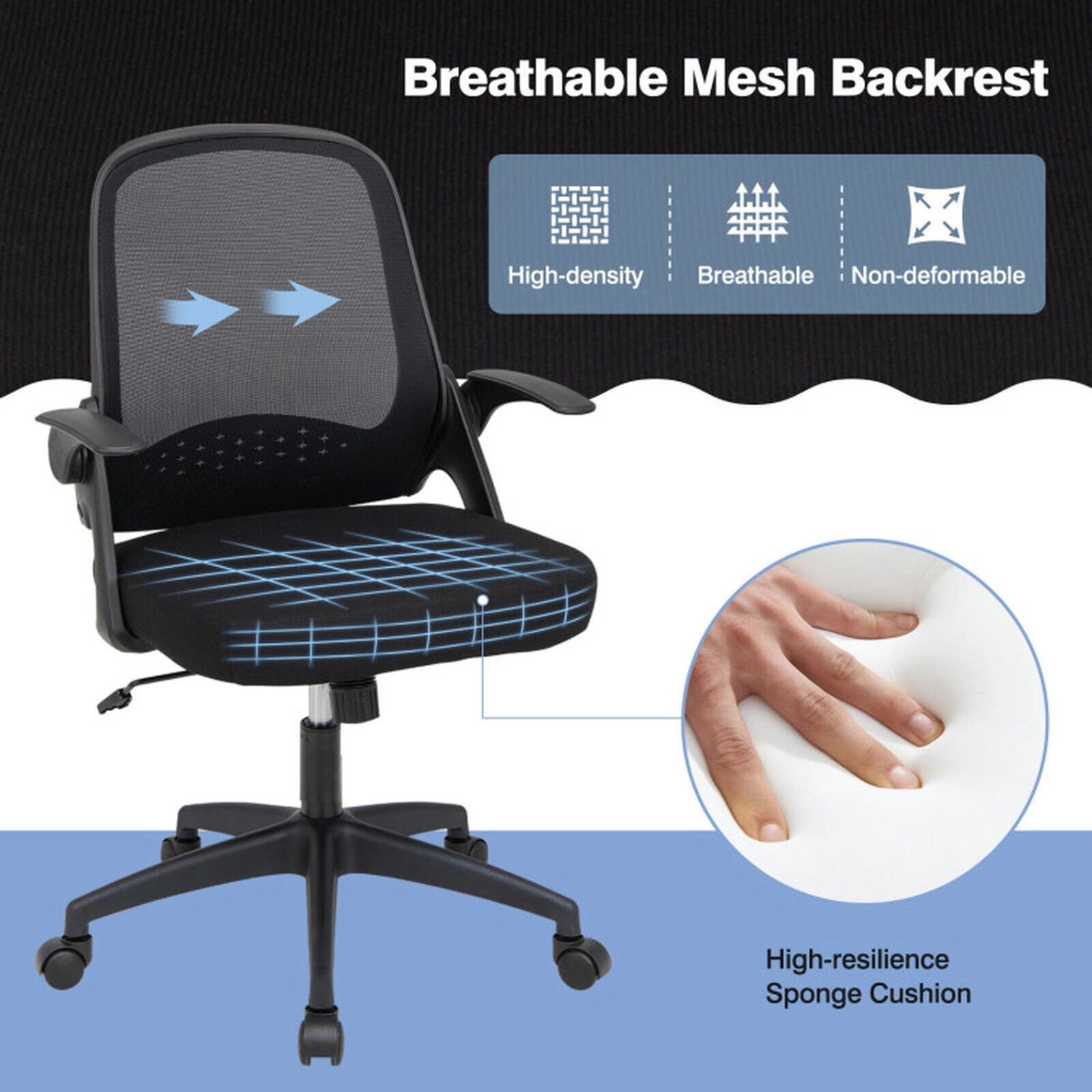SUGIFT Adjustable Mesh Office Chair with Flip-up Armrests 330-Lb Capacity Black