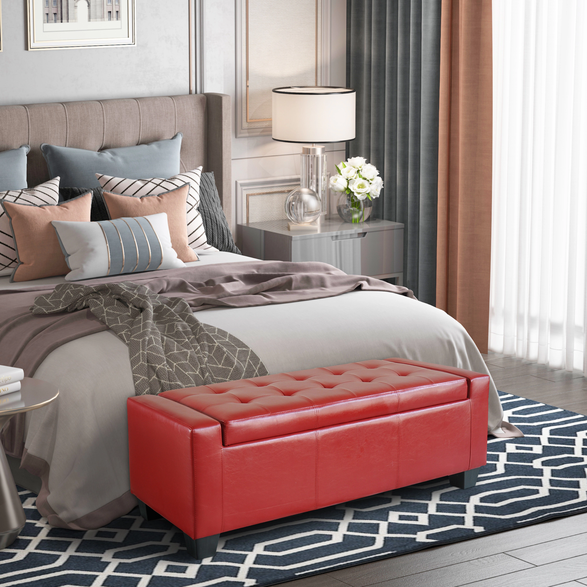 Hivvago 50.5" Faux Leather Tufted Storage Ottoman